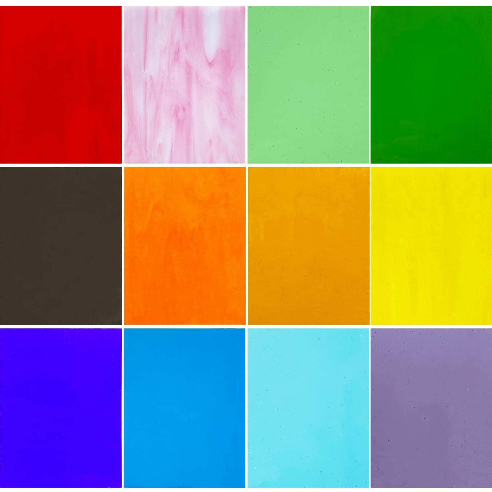 ILLUCKAI 12 Sheets COE 96 Transparent Fusible Glass Sheet, 4 x 6 inch Rainbow Colors Fused Stained Glass Sheets, Fused Glass Supplies for Fusing Glass Crafts Stained Glass Projects and Mosaic Art