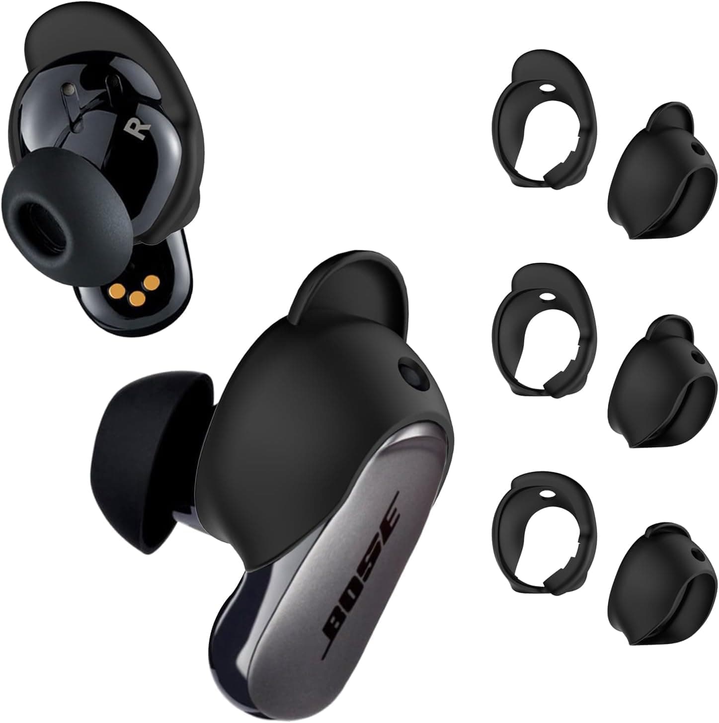 Agrifilm 3 Pairs Ear Tips Covers Compatible with Bose QuietComfort Earbuds II&Bose QuietComfort Ultra Earbuds (S/M/L)-Black