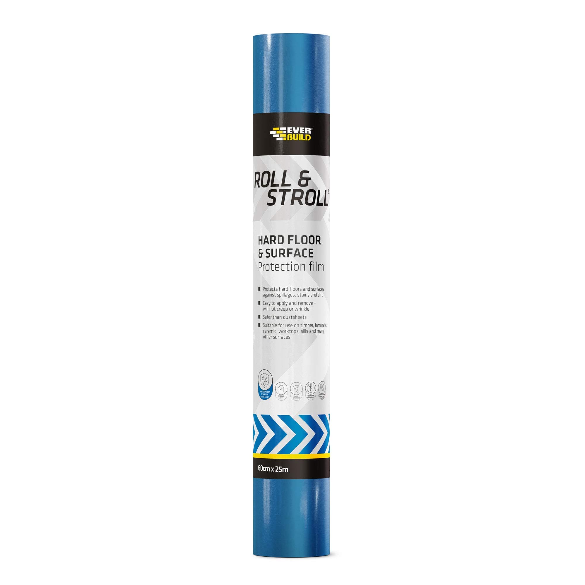 Everbuild Roll & Stroll Hard Surface Protector – Self-Adhesive – Totally Waterproof – Transparent Blue – 600mm x 25m