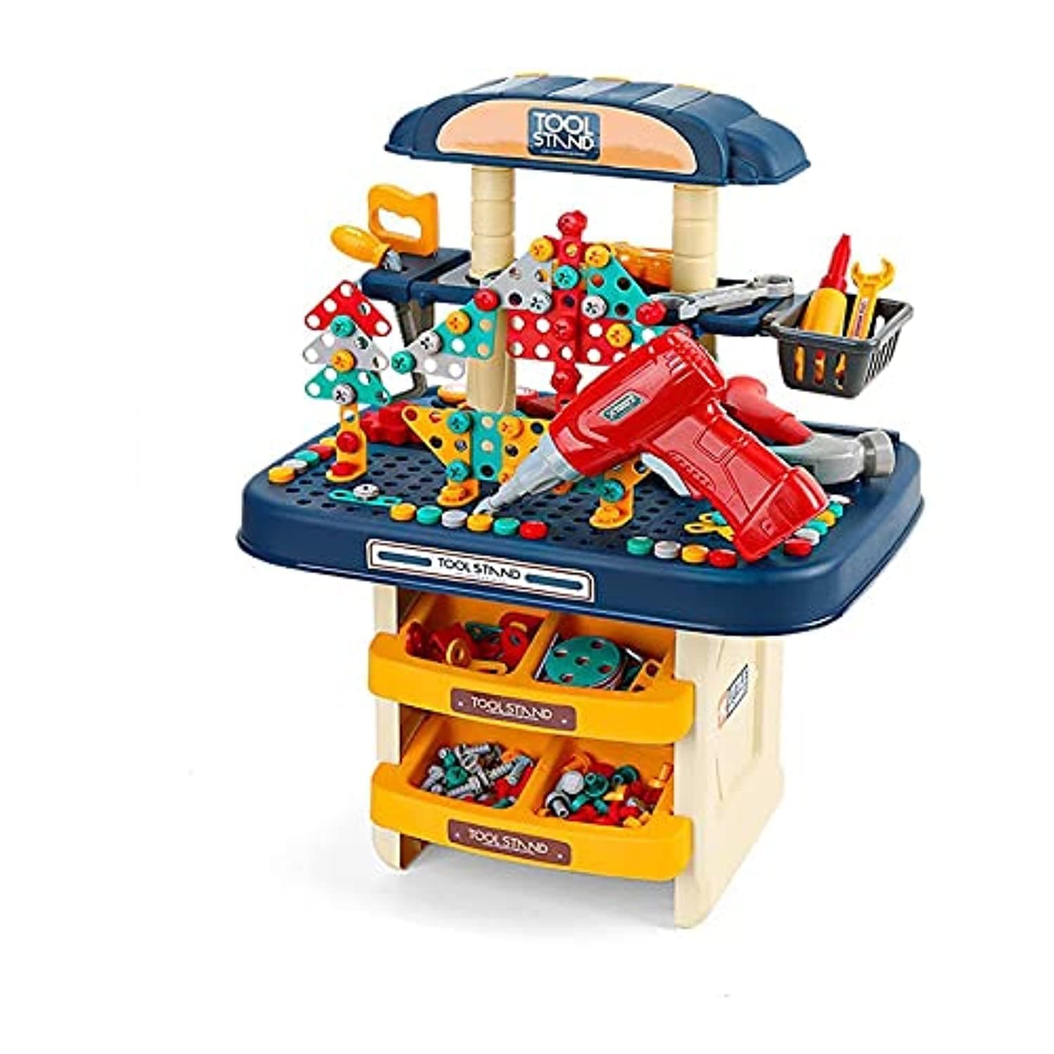 AMERTEER 246 Pcs Double Side Tool Stand Workshop Play Set Toy Pretend and Play - Pretend Role Play Carpenter Construction Toys for Kids