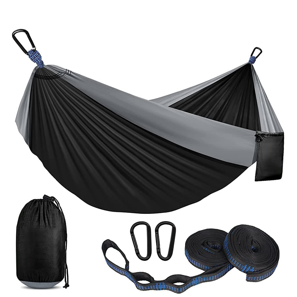 - Supvox® Camping Hammock for Outdoor Activities With 2 Fixing Straps, Swing for Adults Kids, Portable Ultralight Nylon for Travel Beach Trekking, Maximum 200kg Load (275 x 140cm, Black)