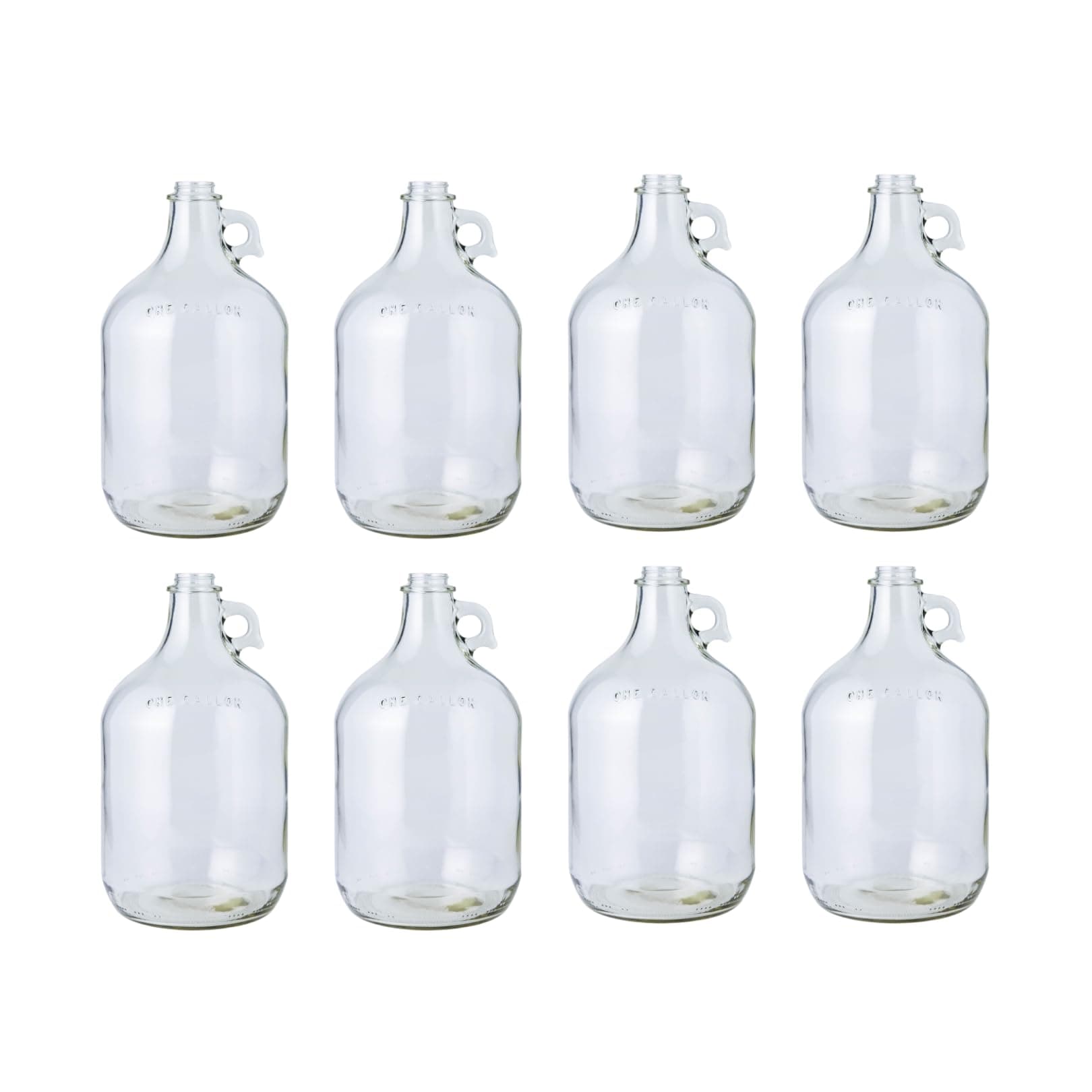 Fastrack 8-Pack 1 Gallon Glass Jug (128 oz) w/ 8 White Plastic Caps – Multipurpose 1 Gallon Jug, & Detergent Dispenser for Laundry, Glass Jar for Liquids, Water & Juice