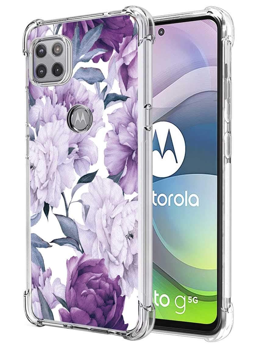 for Moto One 5G Ace Case, Moto G 5G Case, Slim Flexible TPU for Girls Women Airbag Bumper Shock Absorption Rubber Soft Silicone Case Cover Fit for Motorola Moto One 5G Ace (Purple Flower)