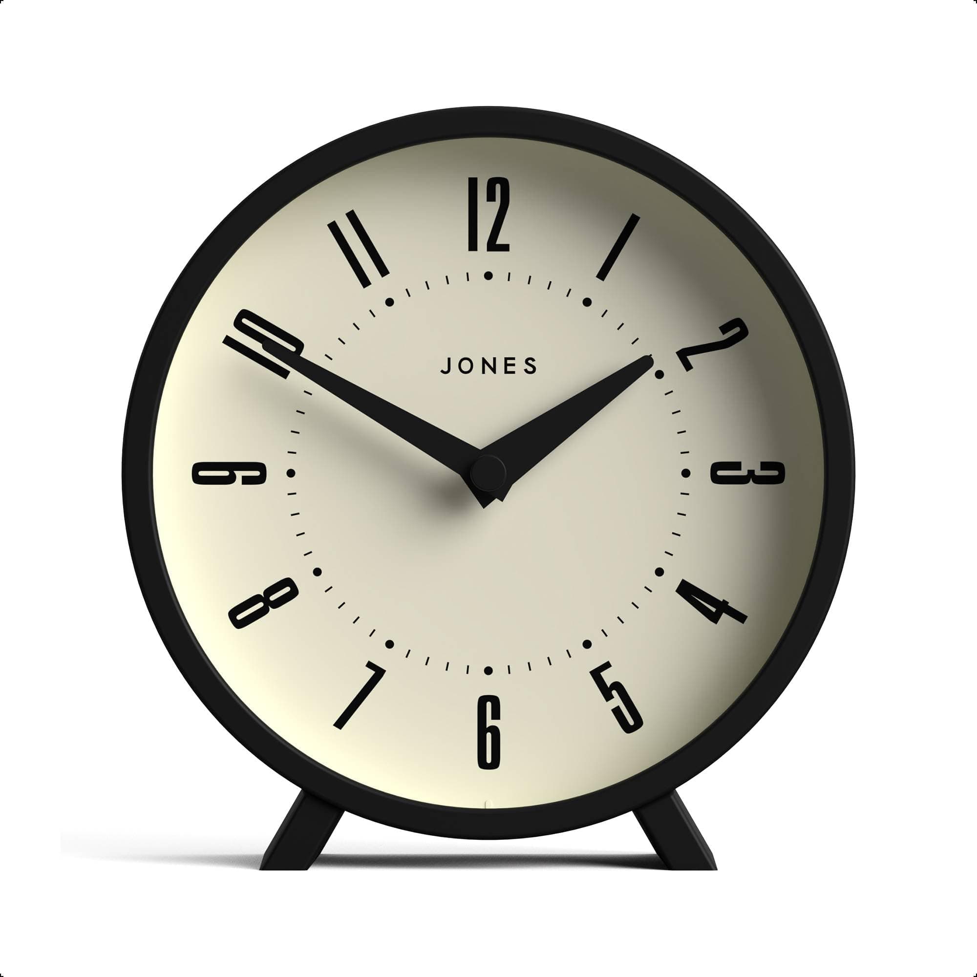 Venus Desk Clock | Modern Round Design | Black | Stylish Retro Look for Shelf, Table, Mantel or Bedside