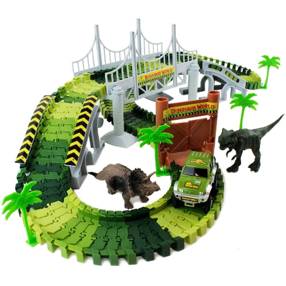 Boley Dinosaur Adventure Road Creators Playset - 142 Track Pieces and 11 Additional Pieces - Dinosaur Track, Battery Powered Car, and Dinosaurs Included - Perfect Construction Dinosaur Action Playset