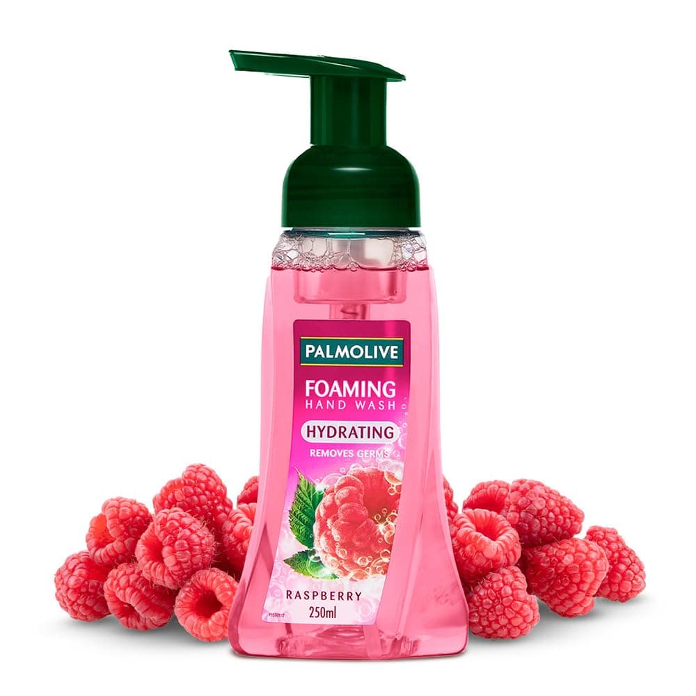 - Palmolive Hydrating Foaming Raspberry Liquid Hand Wash, 250ml Dispenser Bottle, Wash Away Germs, Refreshing Fragrance, Multicolor