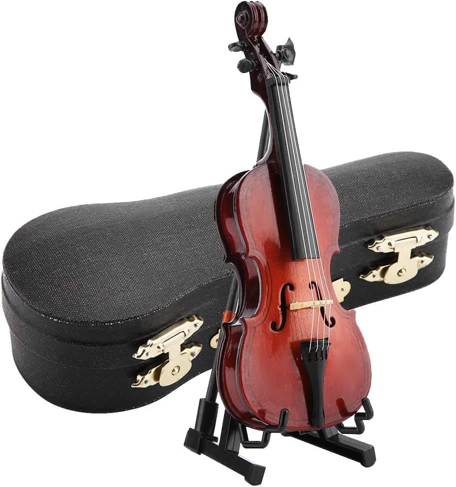 Miniature Cello Model, Wooden Small Instrument Craft Ornaments 5.5in Replica with Case Simulate Musical Collectible Gift for Home Coffee House Decoration Friend Music Lovers Craft Collector