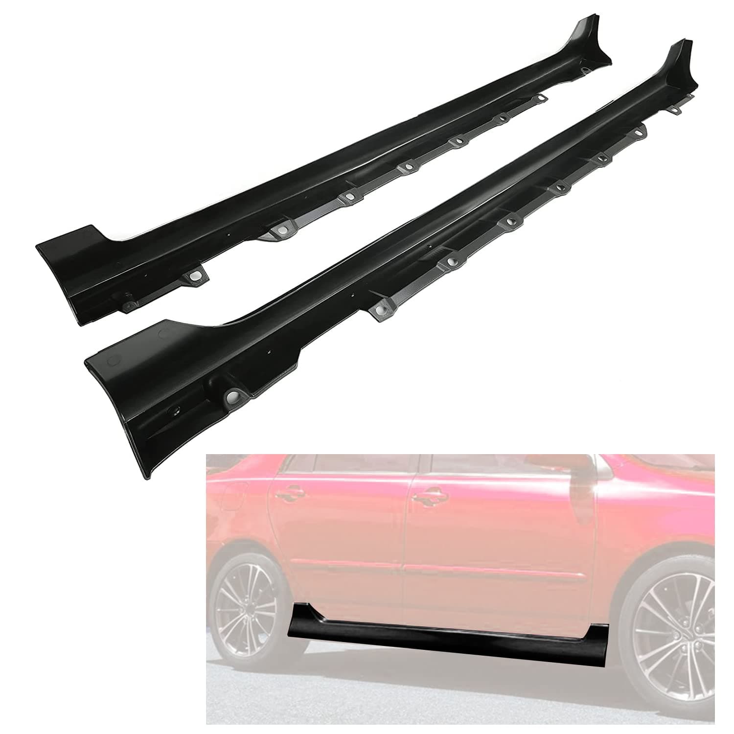 KUAFU Side Skirt Body Kit Replacement Compatible with 2003-2008 Toyota Corolla Rocker Panel Guard Trim Extensions Pair Plastic Black