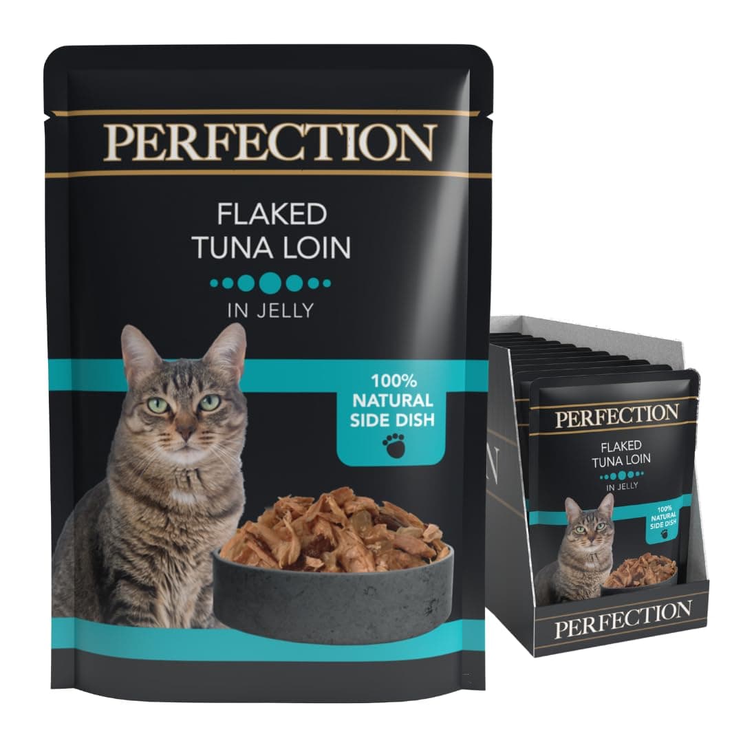 Perfection - Wet Cat Food - Flaked Tuna Loin in Jelly - Natural Ingredients Grain Free, 18 Pouches x 70g