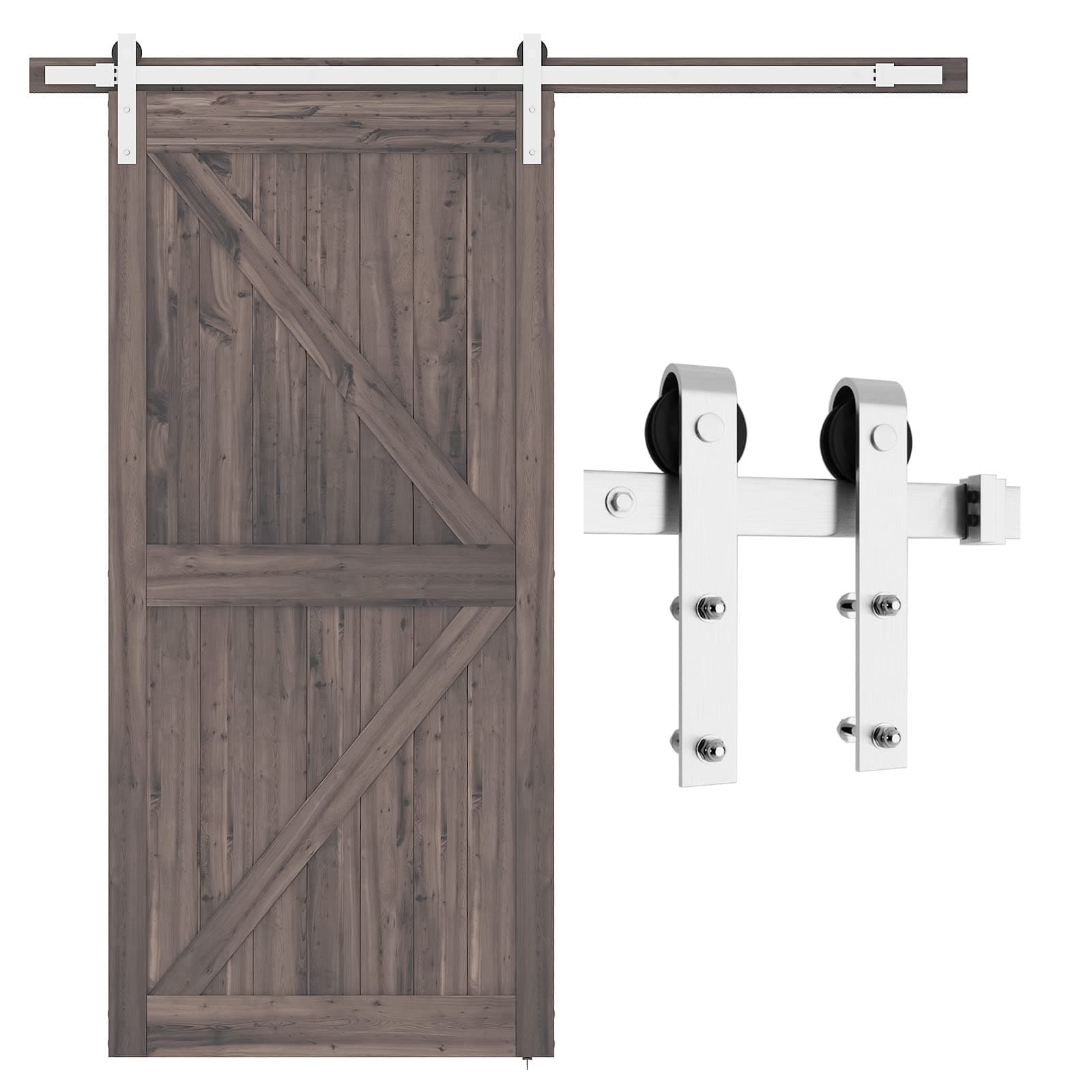 6.6 Feet Brushed Nickel Barn Door Hardware Kit-Heavy Duty Sliding Track-Smoothly and Quietly-Easy to Install-Fit 36"-40" Wide Door Panel (J Shape Hanger)