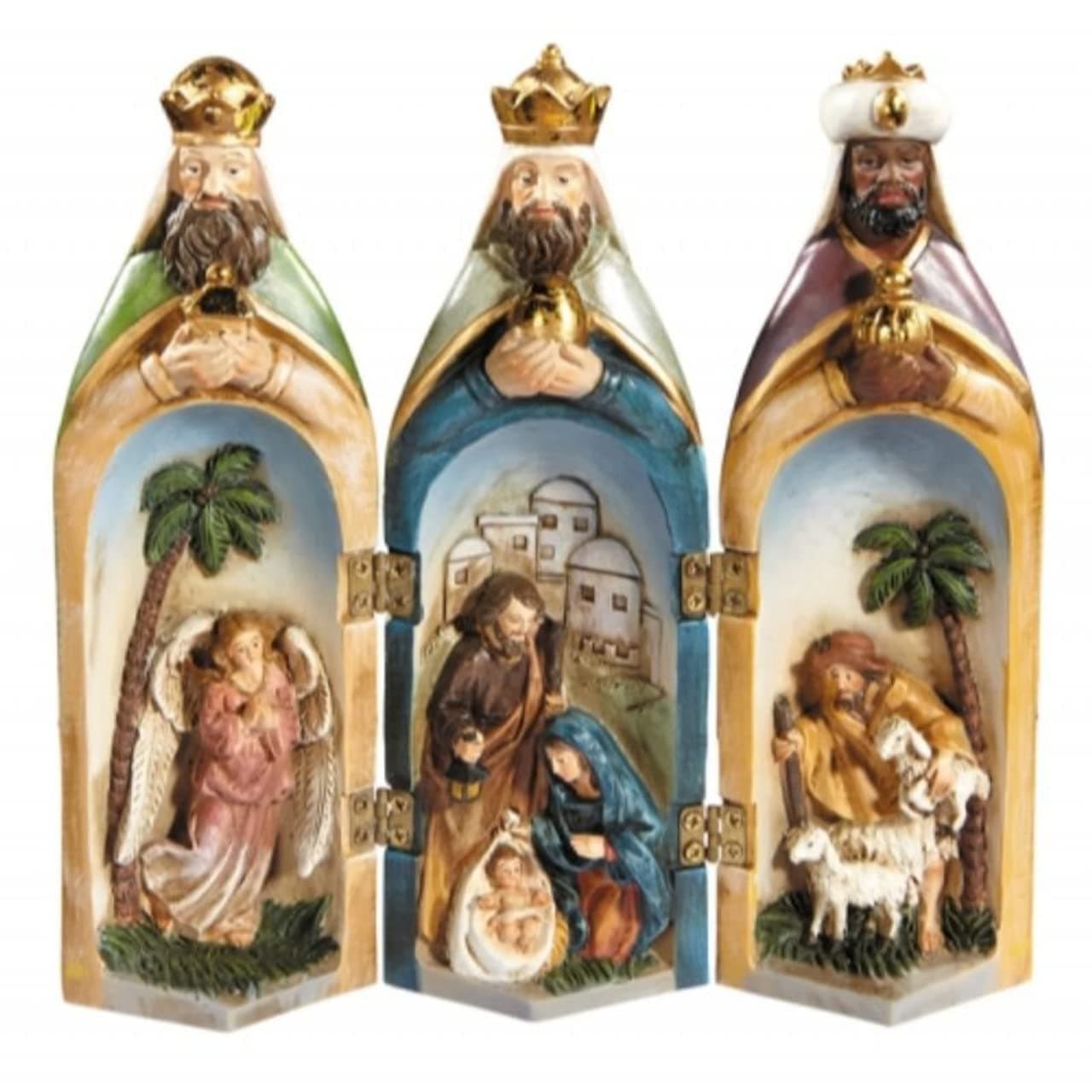 AutomNativity Figurine Gift Boxed Three Kings Tri-Fold Statue, 7.25" Tall, Multicolor