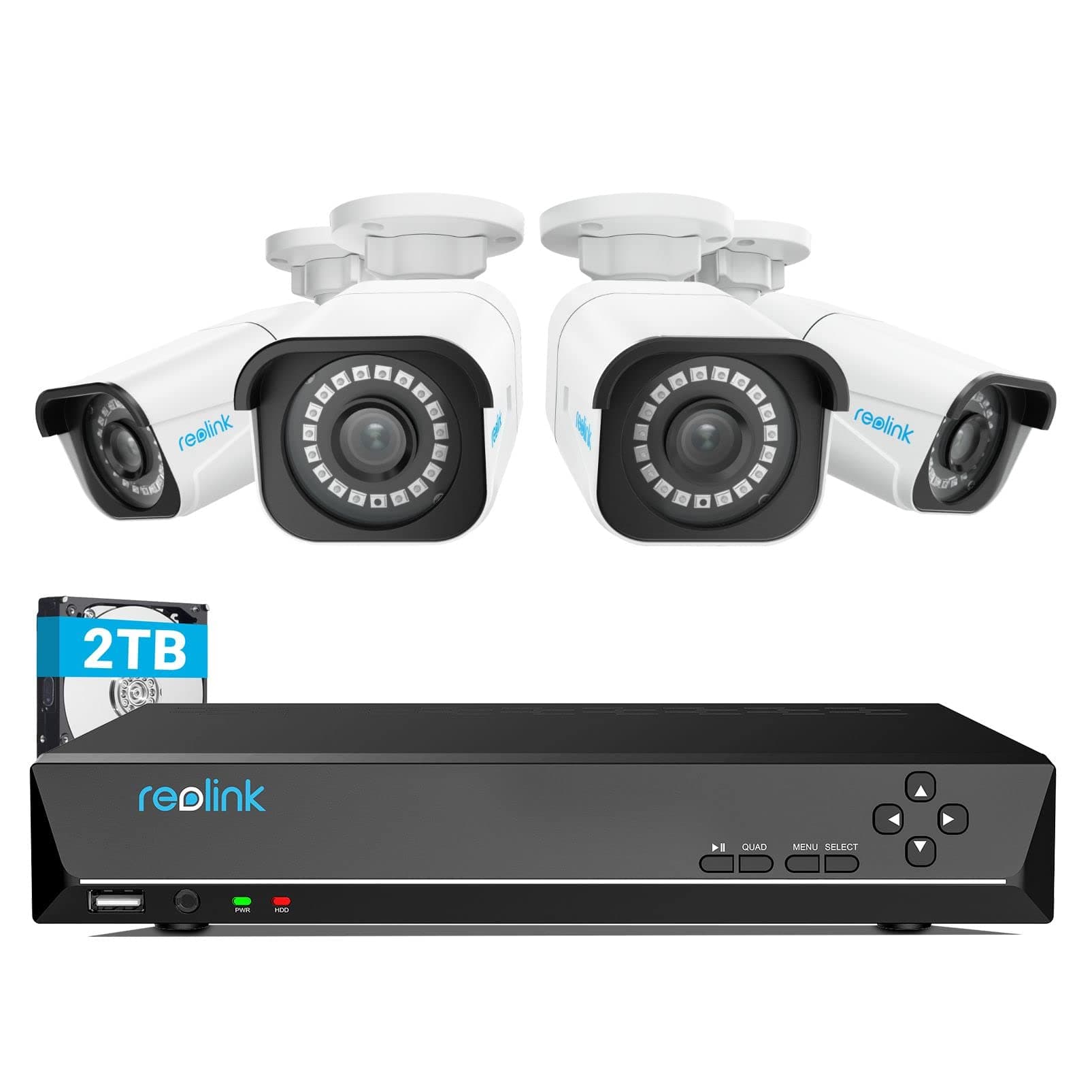 4K Security Camera System, 4pcs H.265 4K PoE Security Cameras Wired with Smart Person Vehicle Detection, 8MP/4K 8CH NVR with 2TB HDD for 24/7 Recording, RLK8-800B4