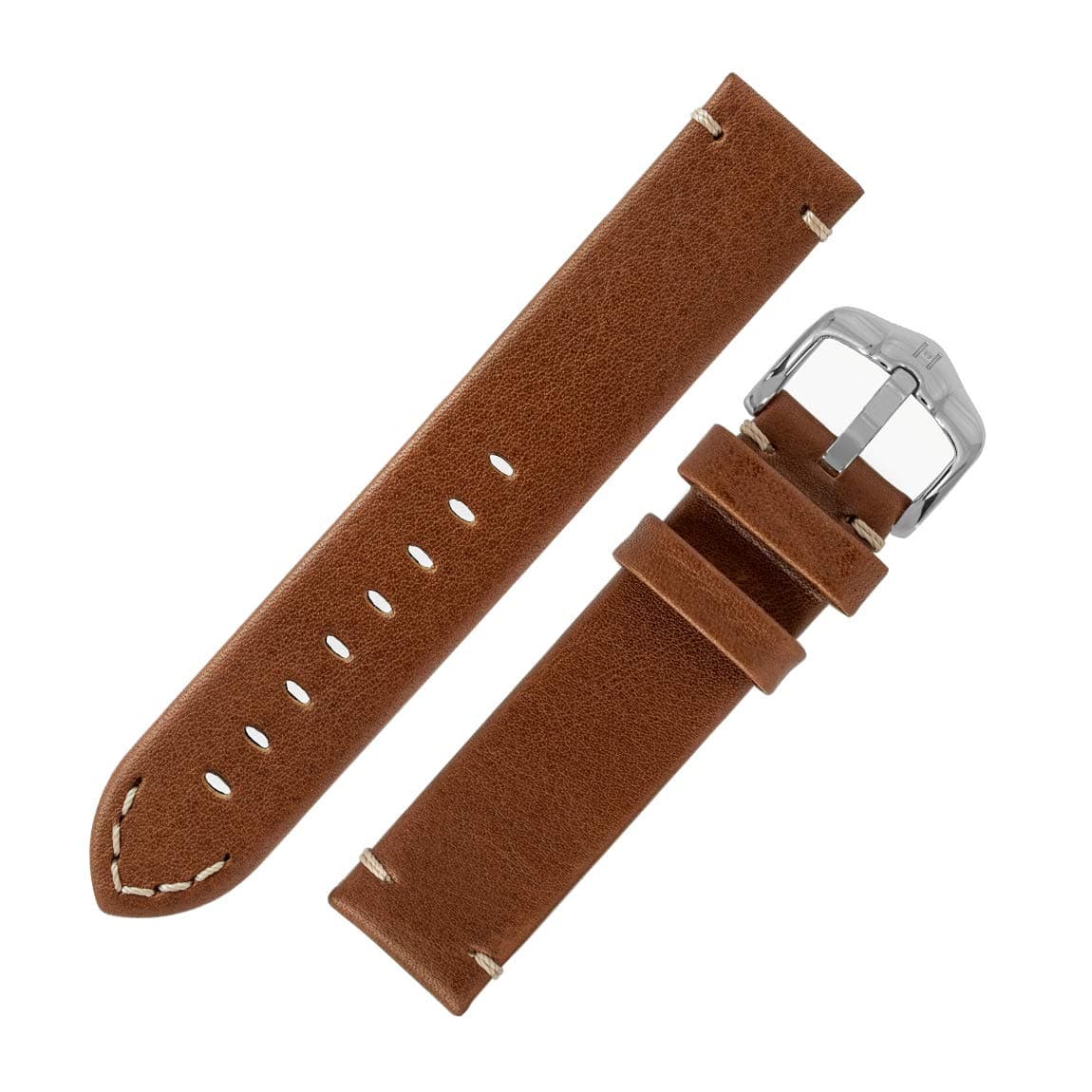 Ranger Retro Leather Parallel Watch Strap with Buckle in Gold Brown