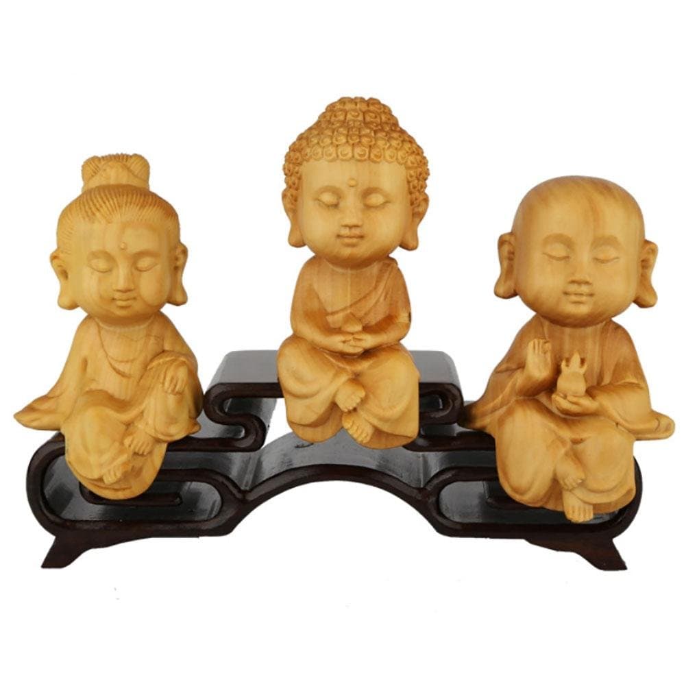 CLHK Boxwood carvings dancing three St. exquisite carving crafts Buddha carving home car Decoration Collection statue, high 80 diameter about 45mm
