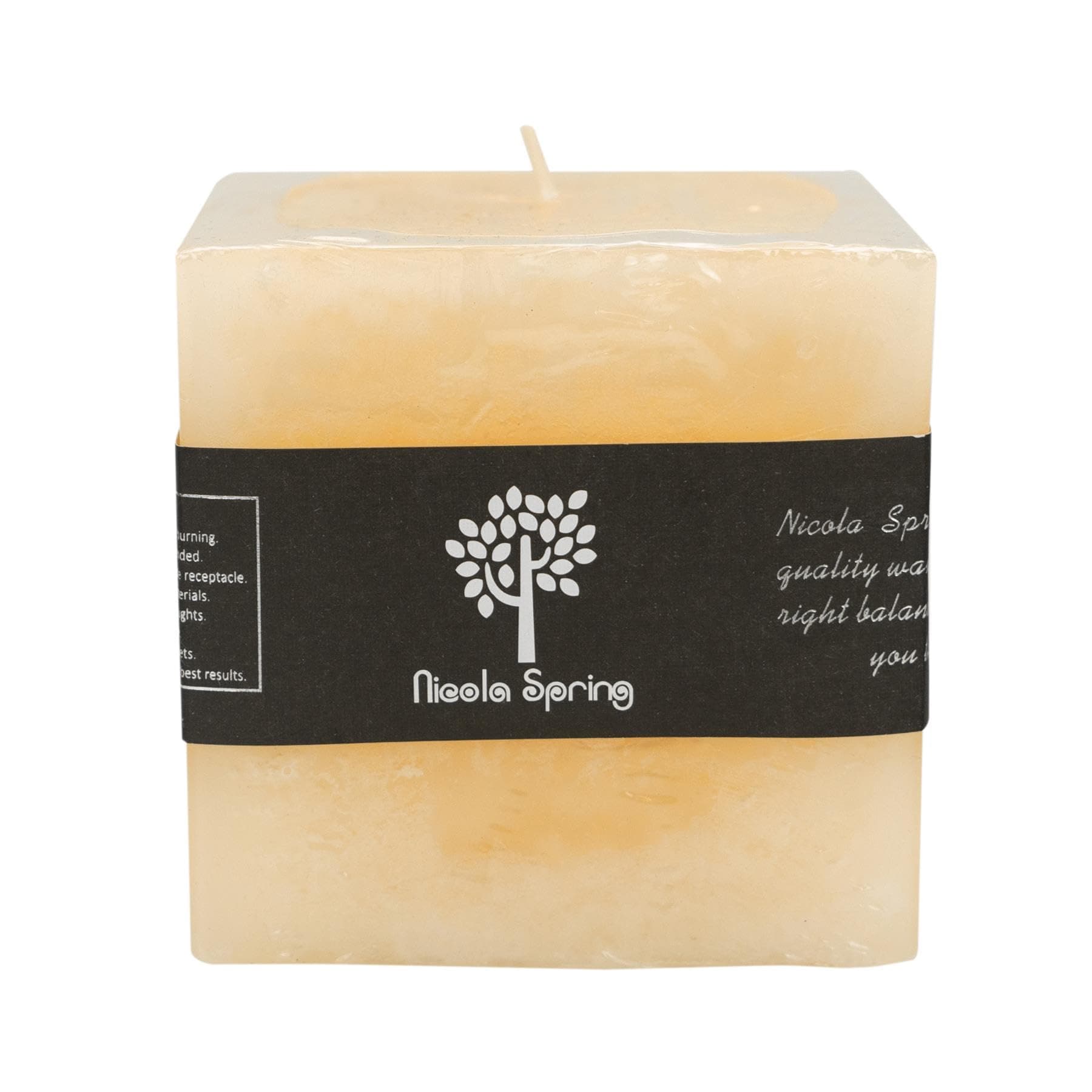 Nicola Spring Scented Pillar Candle - Vanilla Scent - 120 Hour Burning Time - Vanilla Candles Ivory Square Pillar Aromatherapy for Home Fragrance, Kitchen, Living Room, Bedroom