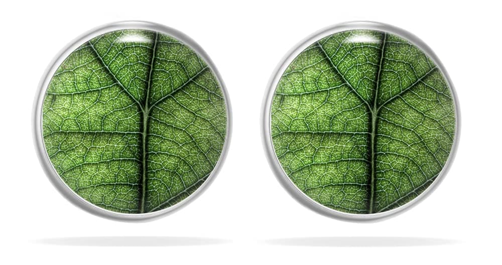 Ladies Stud Earrings Leaf Cabochon 12 mm Green Bronze