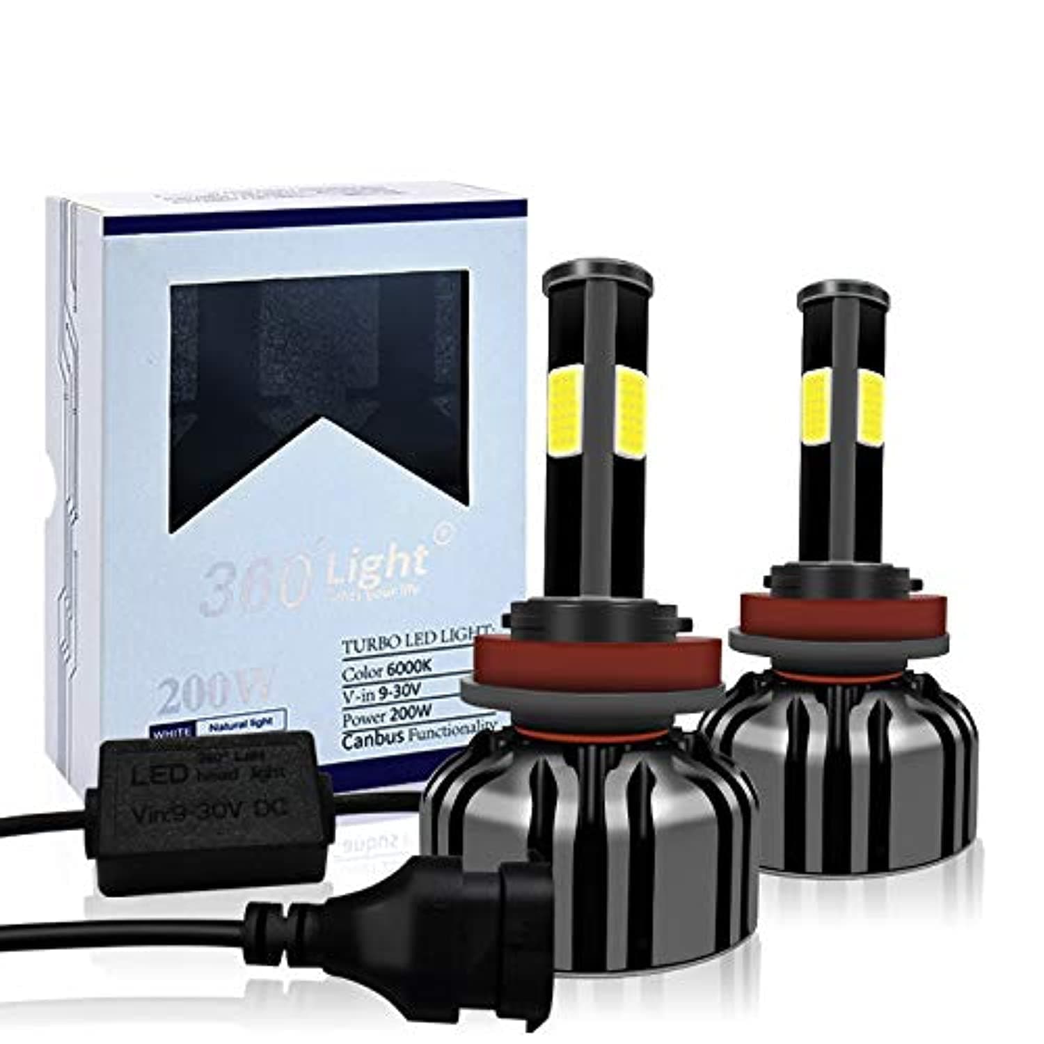 Conpex H11 H8/H9/H16 LED Headlight Bulb 250W Automotive Conversion Kit 4 Sides 9000 LM Super Bright for Car High Low Fog Beam with CANBUS Error Free Anti flicker 12month Warranty Conpex