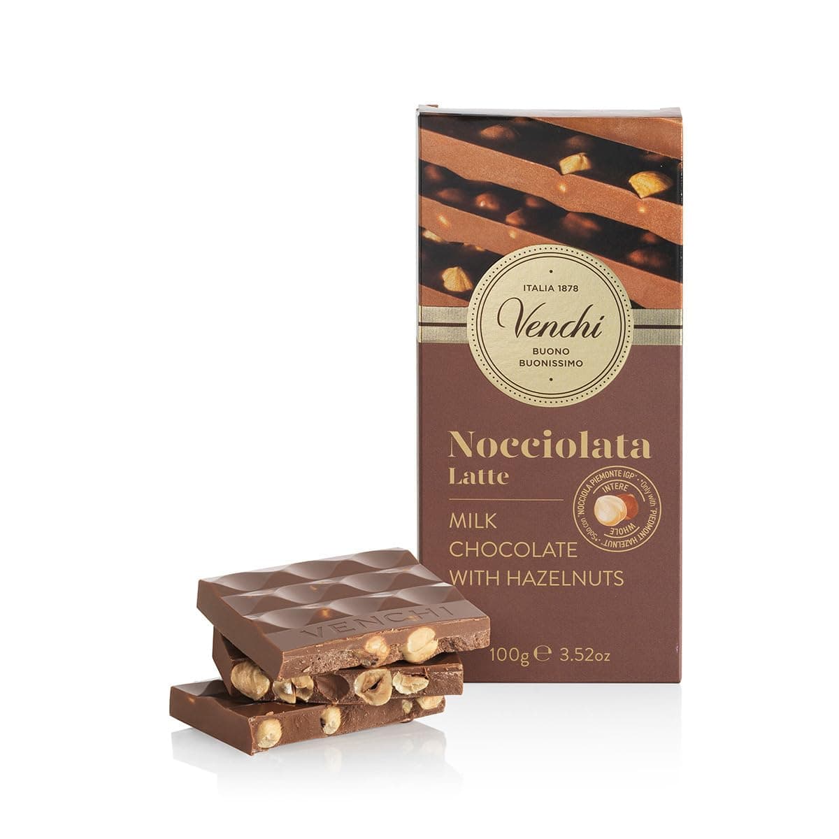 Milk Chocolate Hazelnut Bar 100g- with Whole Piedmont Hazelnuts - Gluten Free