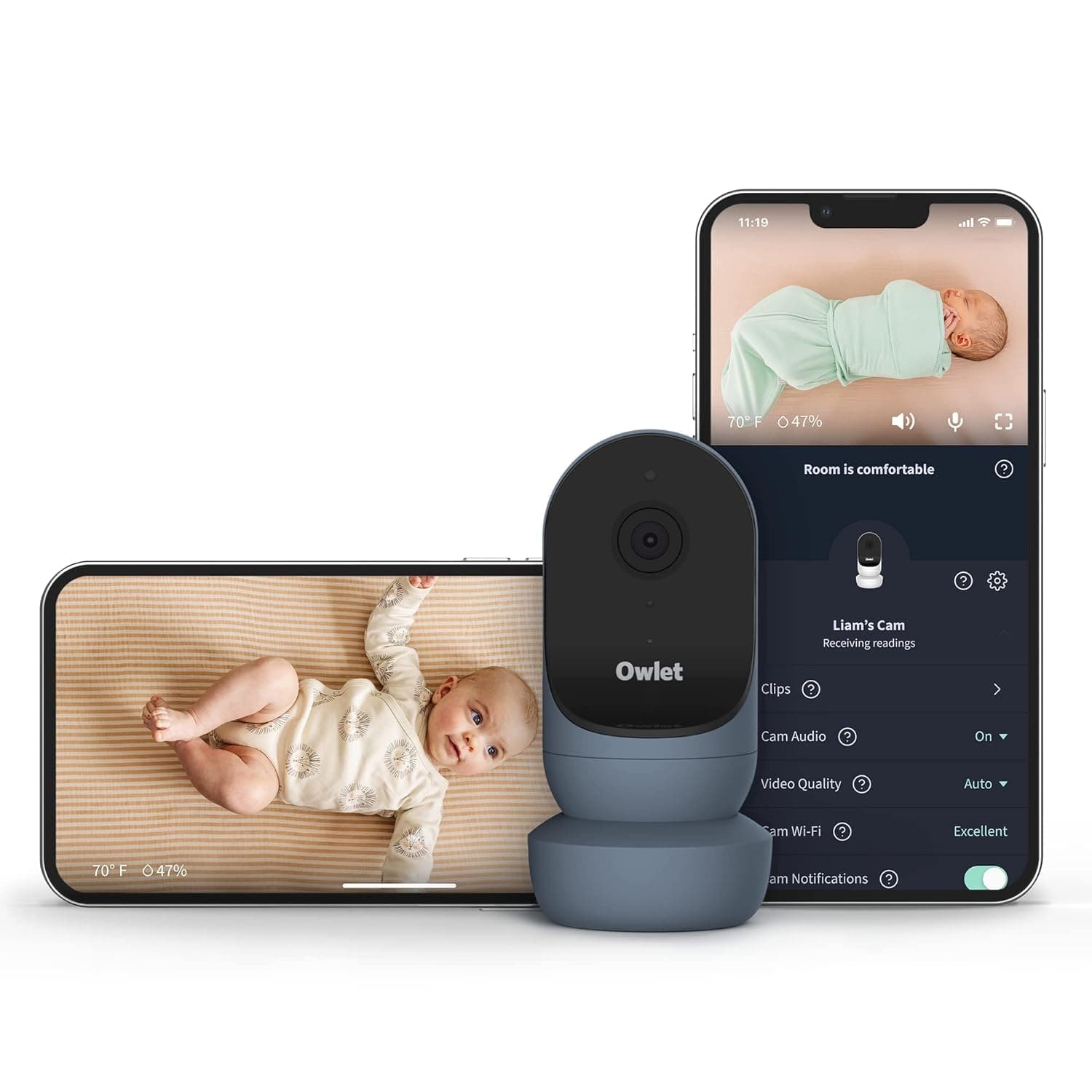 Owlet CAM 2 Smart Baby Monitor Camera, Transmits HD Video and Safe Audio with Night Vision, 4X Zoom, Wide Angle View and Sound, Motion and Scream Notifications, Blue Time
