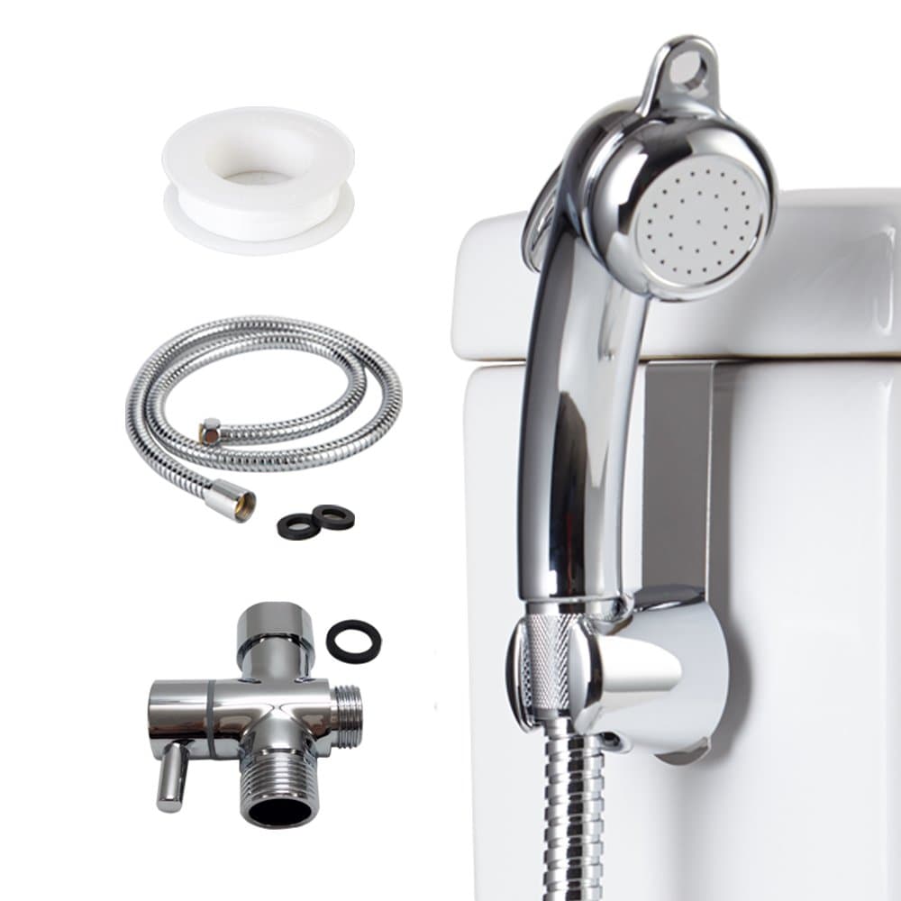 AWESON BATHROOM Handheld Bidet Sprayer, Shattaf, Bidet Attachment - Cloth Diaper Sprayer Combo With T- VALVE, 1.2m / 48 inch Stainless Steel Shower Hose, Holder and Hook (ABS D)