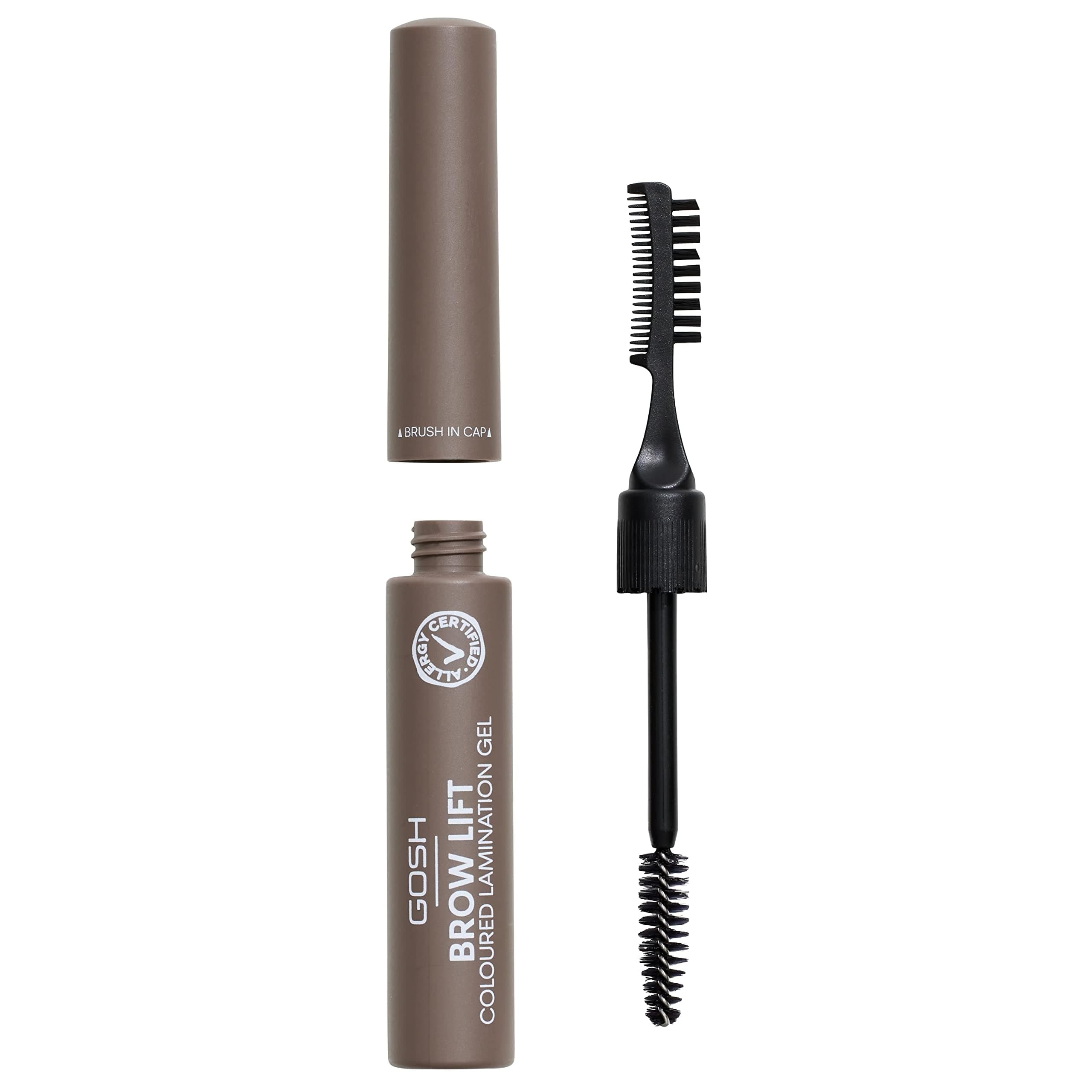 GOSH Brow Lift Lamination Eyebrow Gel with Colour, vegan I Fixing Gel for fast flawless brow styling, with salon effect I perfume-free and long-lasting I suitable for allergy sufferers I Grey-Brown