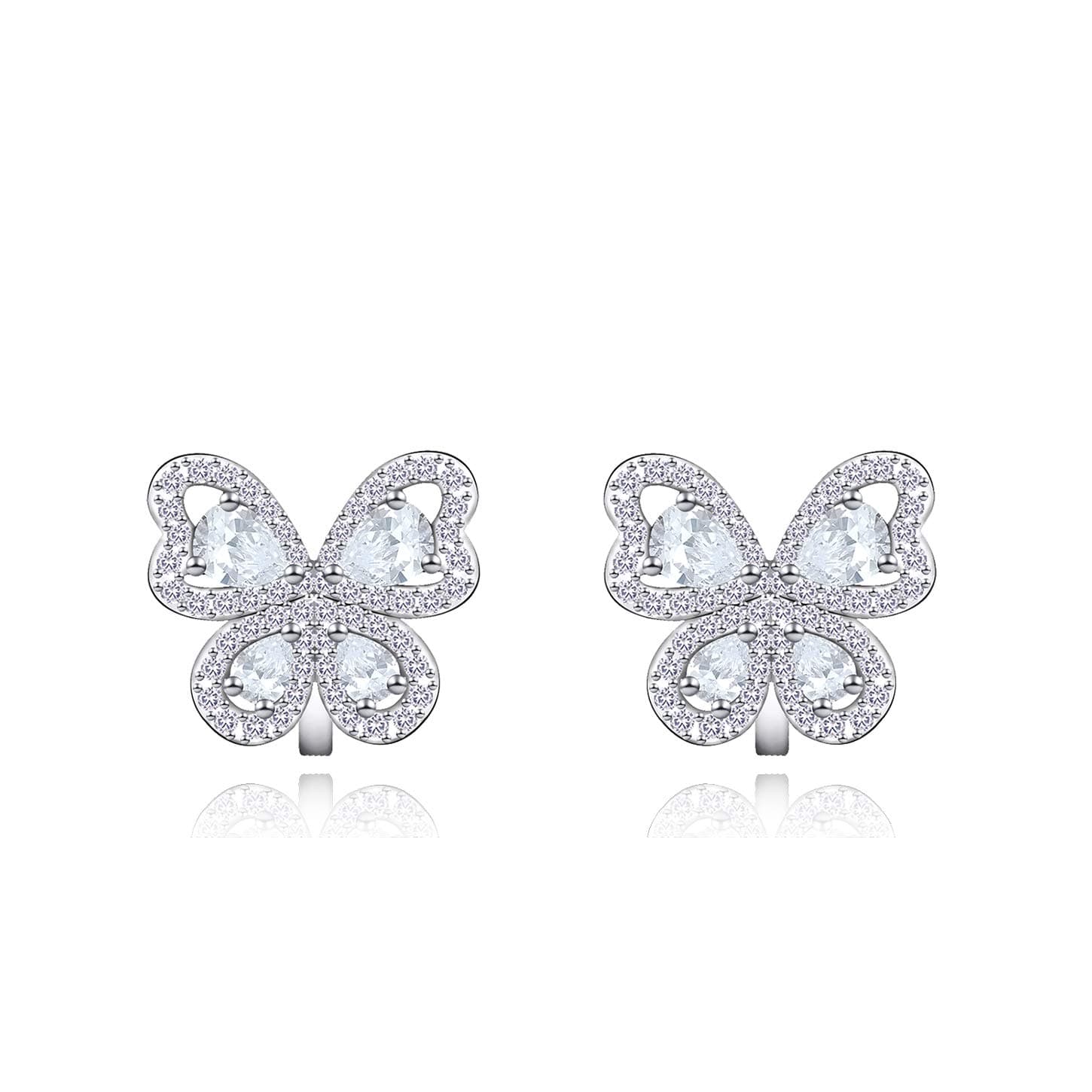 QUKE Cubic Zirconia Crystal Butterfly Shape Clip On Earrings Non Pierced Stud For Women Girls