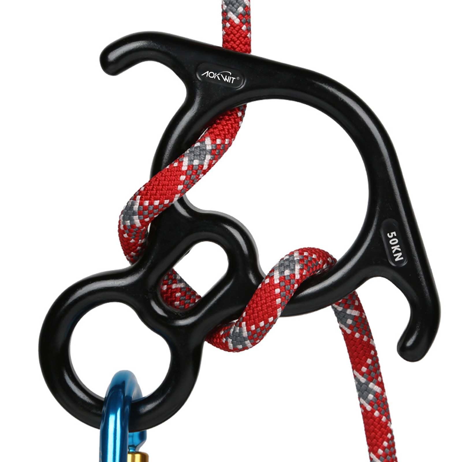 50KN Rescue Figure, 8 Descender Large Bent-Ear Belaying and Rappelling Gear Belay Device Climbing for Rock Climbing Peak Rescue 7075 Aluminum Alloy