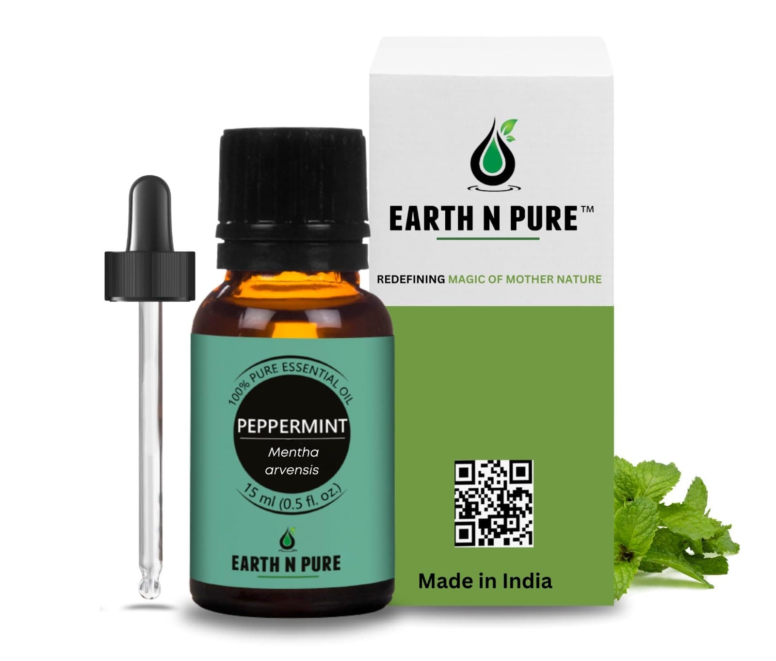 Peppermint Essential Oil (Pudina Oil) Undiluted, Natural and Therapeutic Grade with Glass Dropper 15 ml