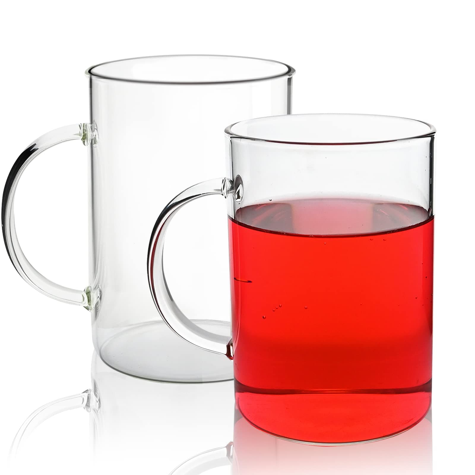 20.5oz/600ml Large Glass Coffee Mug with Handle,Set of 2, Clear Borosilicate Glass Cups for Coffee Tea Hot Beverage, Dishwasher & Microwave Safe Glass Mugs