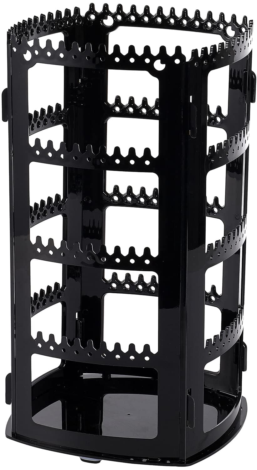 Sooyee 360 Rotating Earring Holder and Jewelry Organizer, 4 Tiers Jewelry Rack Display Classic Stand, 156 Holes and 160 Grooves for Necklaces Earrings Piercings, Black
