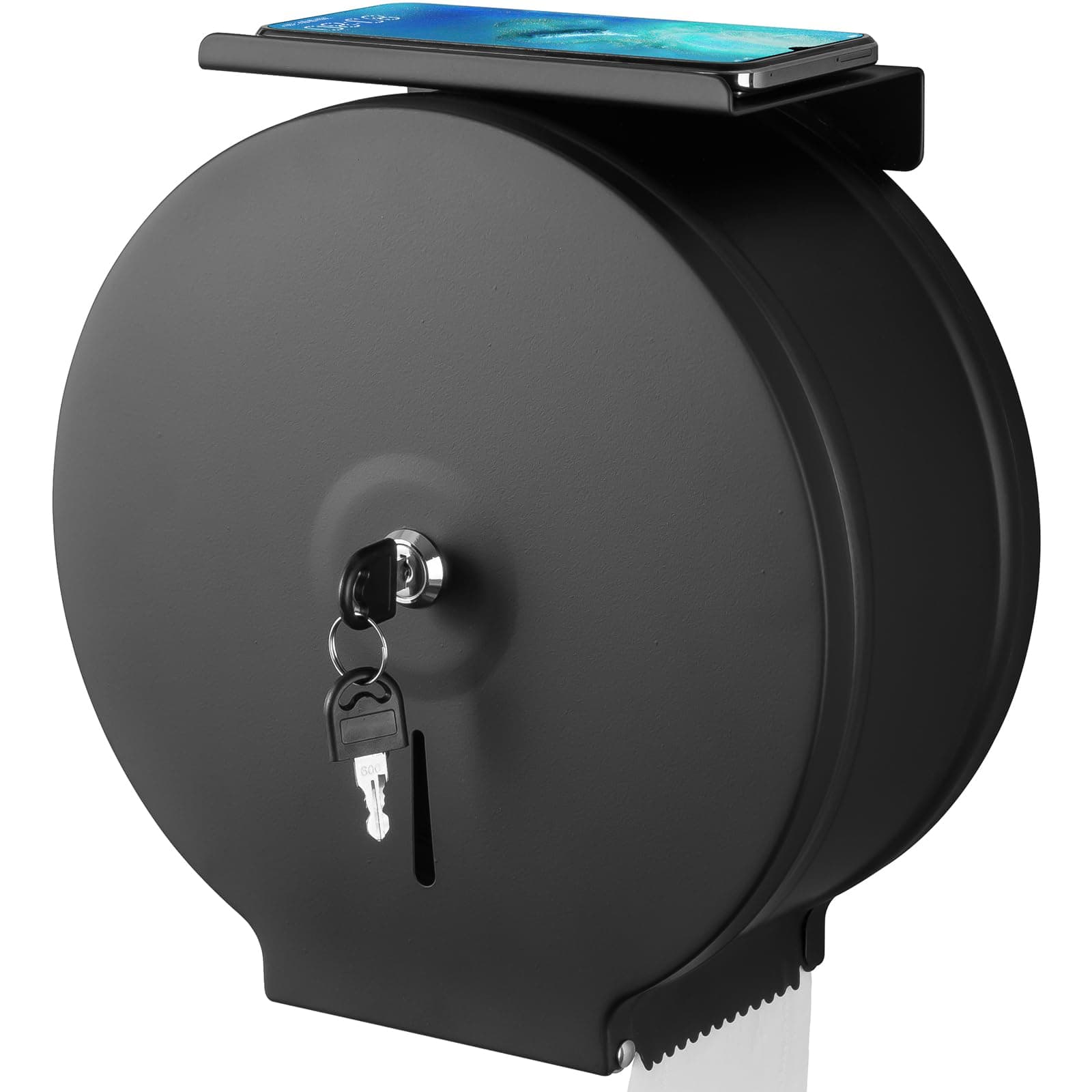 Commercial Jumbo Toilet Paper Dispenser with Shelf, Wall Mount Stainless Steel Roll Holder, Matte Black Toilet Tissue Dispensers