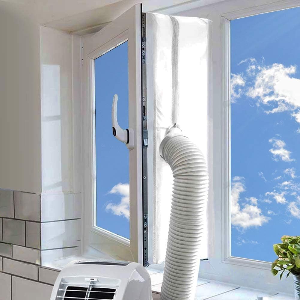 AC Window Seal,Portable Universal Window Kit for Mobile Air Conditioner Unit and Tumble Dryer 400cm/158Inch,Hot Air Stop Air Exchange Guards with Zip and Adhesive Fastener