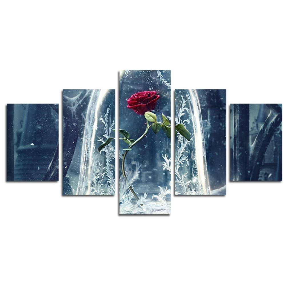 YspgArt Print Painting Canvas, 5 Pieces Beauty and the beast rose Canvas Wall Art Painting for Home Living Room Office Mordern Decoration Gift(Unframed)…