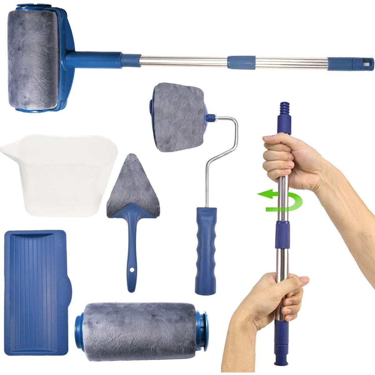 House Paint Roller Brush Kit,MSDADA Multifunctional Paint Runner Pro Kit with Extendable Rod, Paint Roller Pro, Wall Painting Brush Set for House,School & Office Wall,Ceiling Painting (Siver Gray)