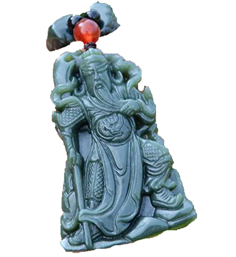 Natural Green Hetian Jades Pendant 3D Carved guangong + 18 Arhat Heads Beads Necklace Pendants Men's Jades Jewelry