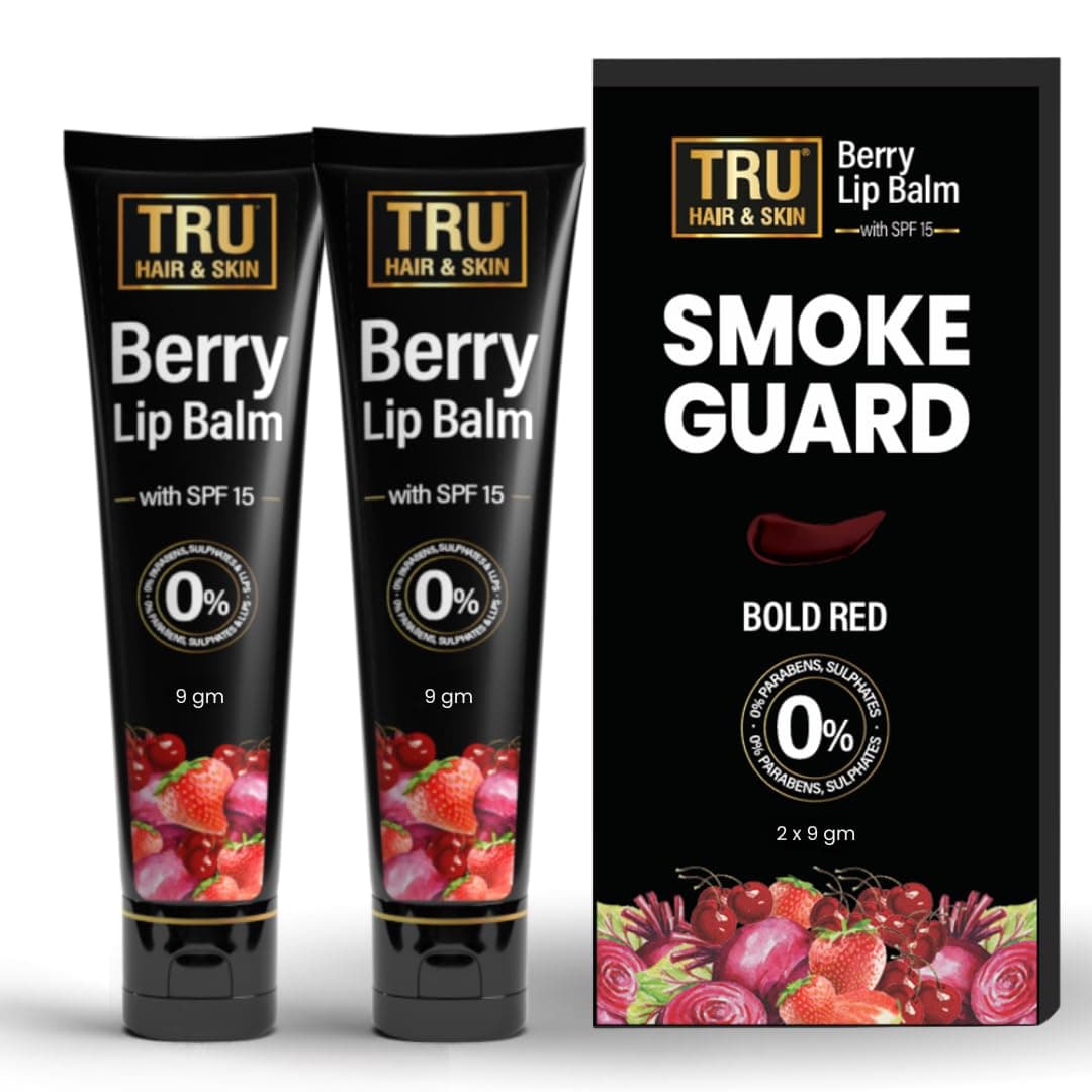 TRU HAIR & SKIN Smoke Guard SPF 15 Berry Lip Balm for dry, black lips | Pack of 2 (18gms)