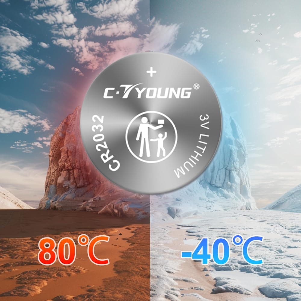 CT-ENERGY CR2032 Battery 3V Lithium Button Coin Cell Batteries Wide Temperature -40℃~80℃ Leak-Proof for Car Key Fob Batteries Pet Collars Tags Replacing CR 2032 (20pcs)