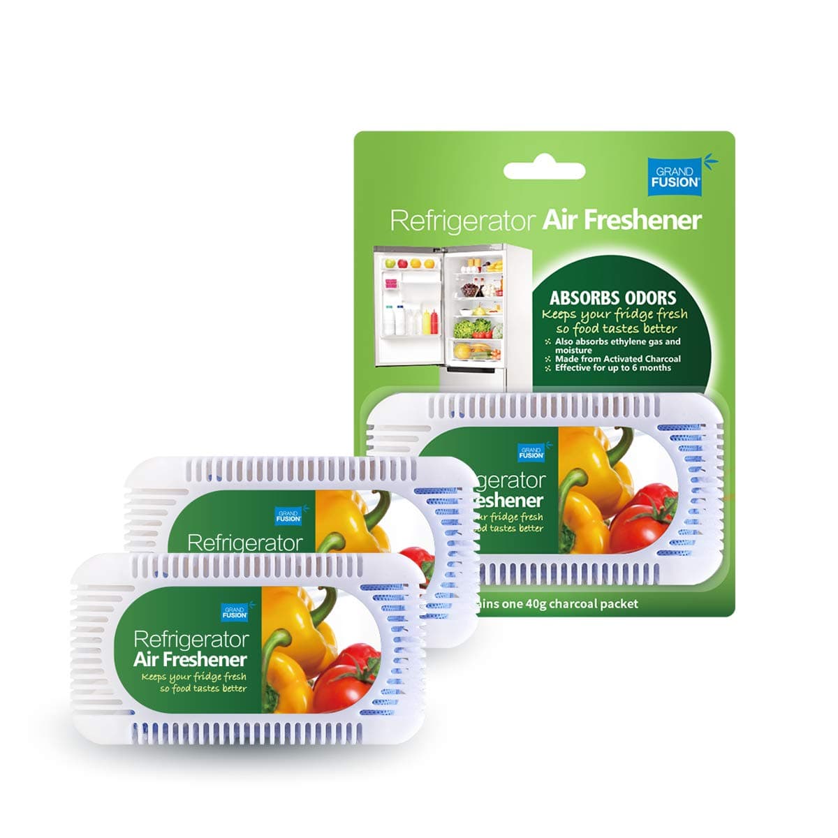 Grand Fusion Refrigerator Air Freshener, Activated Charcoal Odor Absorber, Removes Odor and Moisture, Keeps Your Refrigerator Smelling Fresh, Pack of 3