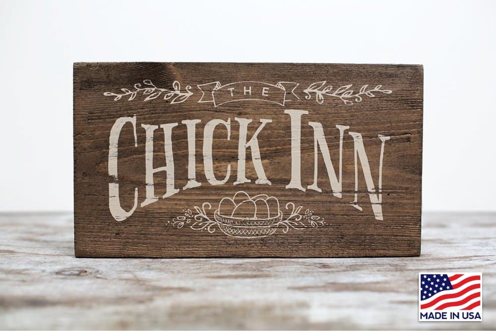 YuanKanJu Urban Fringe Living Chicken Coop Sign 'The Chick Inn' Charming Rustic Wood Placard for Hen House or Farmhouse Wall Decor Hand Made in USA