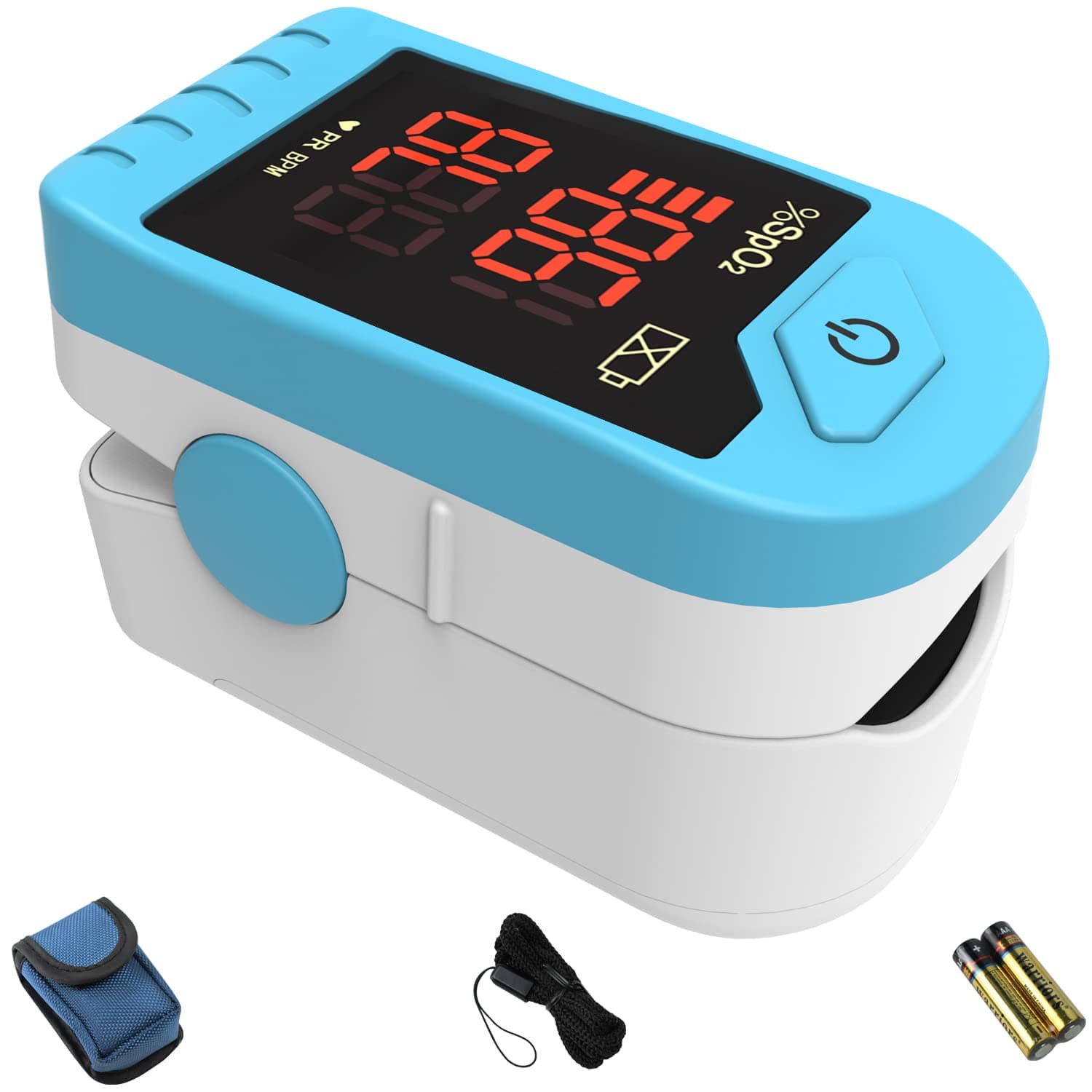CHOICEMMED Light Blue Finger Pulse Oximeter - Blood Oxygen Saturation Monitor - SPO2 Pulse Oximeter - Portable Oxygen Sensor with Included Batteries - O2 Saturation Monitor with Carry Pouch