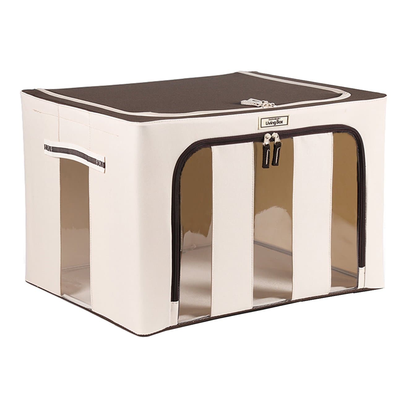 LivingBox 70 Quart/ 66 Liter Extra-Large Foldable Storage Containers Fabric with See-Through Window, Oxford Fabric Storage Bins, Natural