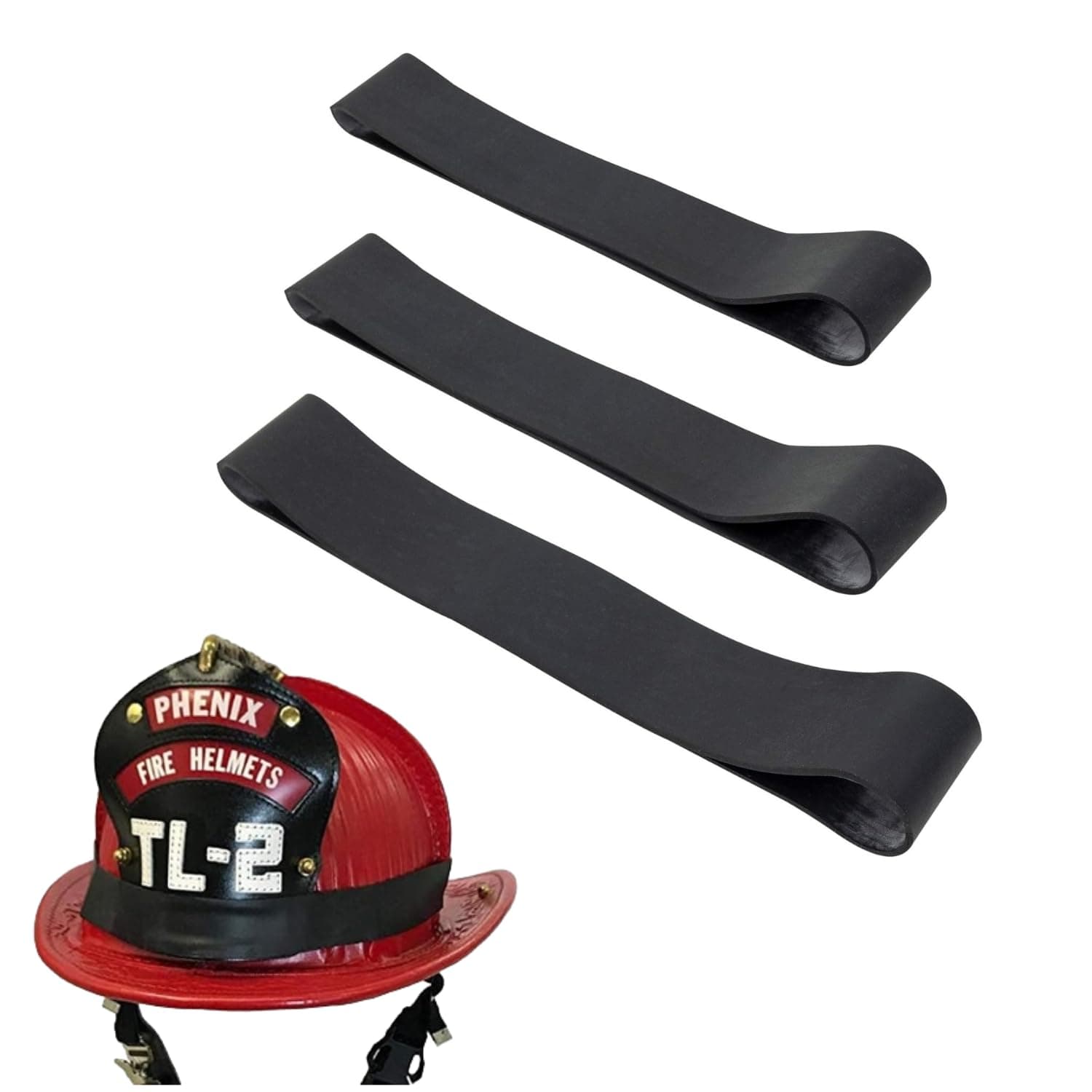 LINE2design-USA-Pack of 3 Helmet Bands, Heavy Duty Rubber Helmet Band Fits for Modern & Traditional Style Fire Helmets- Black - Made in the USA