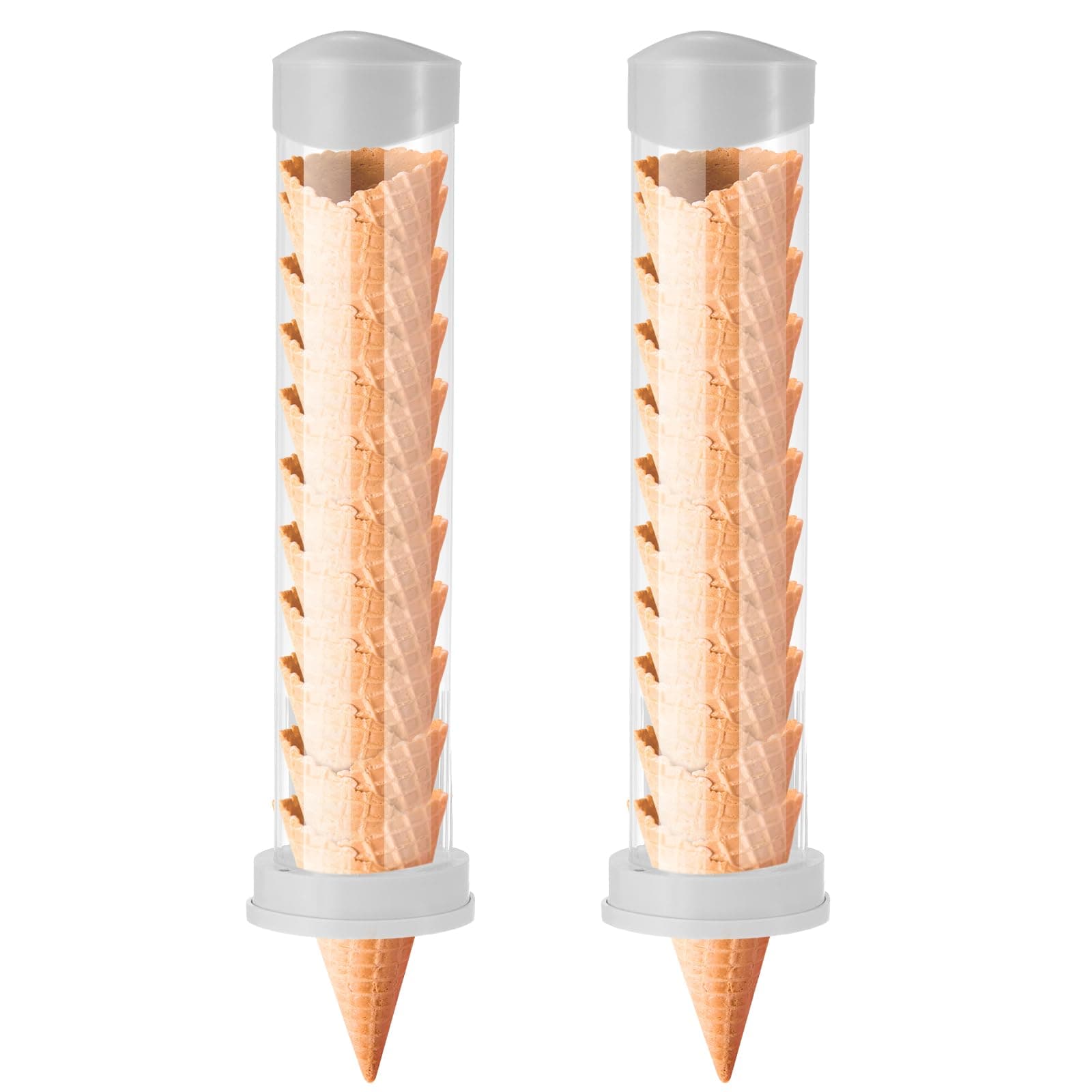 Tioncy 2 Pcs Ice Cream Cone Dispenser Waffle Cones Holder, 16'' L x 3'' Dia, 4 Count, Clear, PVC, Silica Gel, Anti-drop Design, Transparent, Versatile Mounting, High Capacity, Wide Compatibility