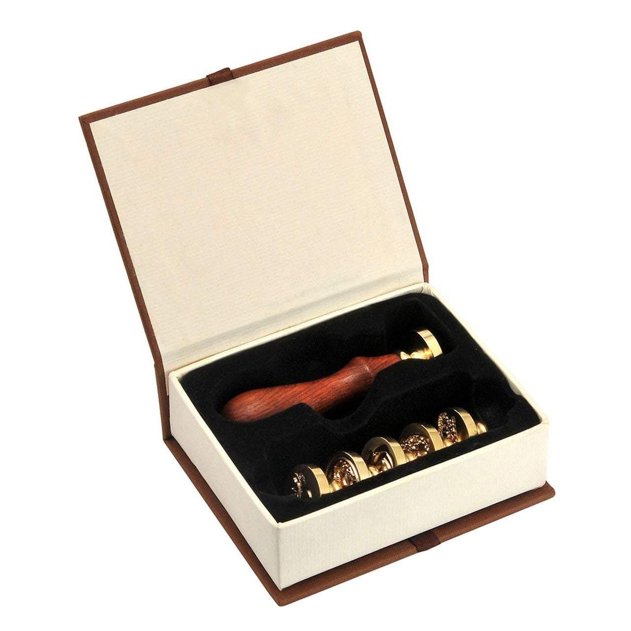 Wax Seal Stamp Set, 6 Pieces Sealing Wax Stamps Copper Seals and 1 Wooden Hilt, Vintage Retro Classical Initial Wax Stamp Kit for Cards Envelopes, Invitations, Wine Packages