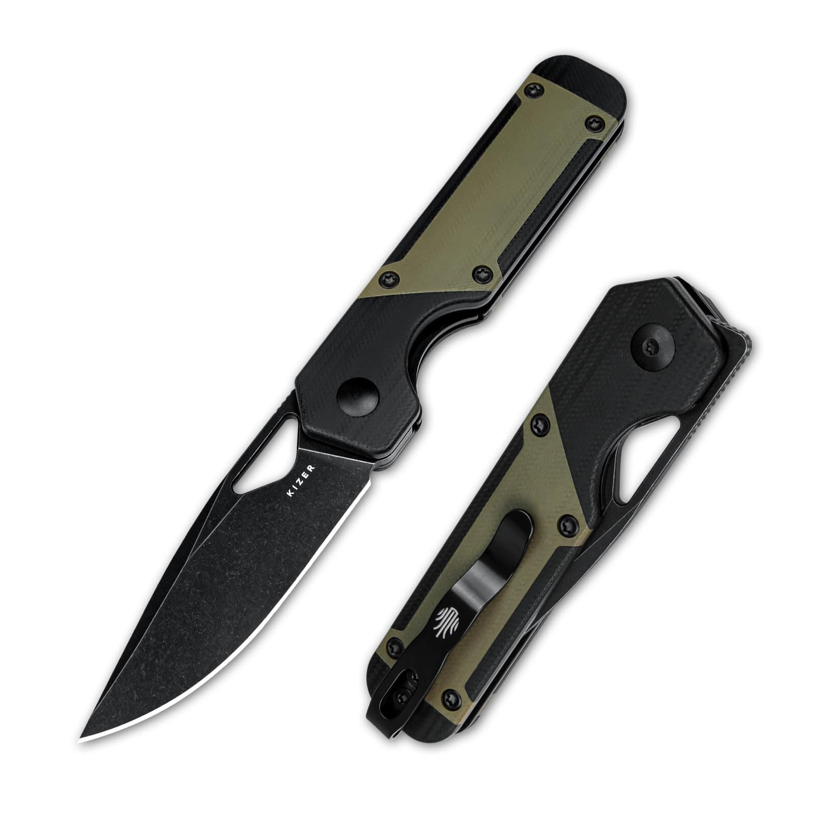 Mini Militaw Pocket Knife for EDC, 2.82'' D2 Blade Folding Knife, Black & Green G10 Handle Small EDC Knife with Pocket Clip, Camping Hunting Knife for Men Women Gift V3634SM1