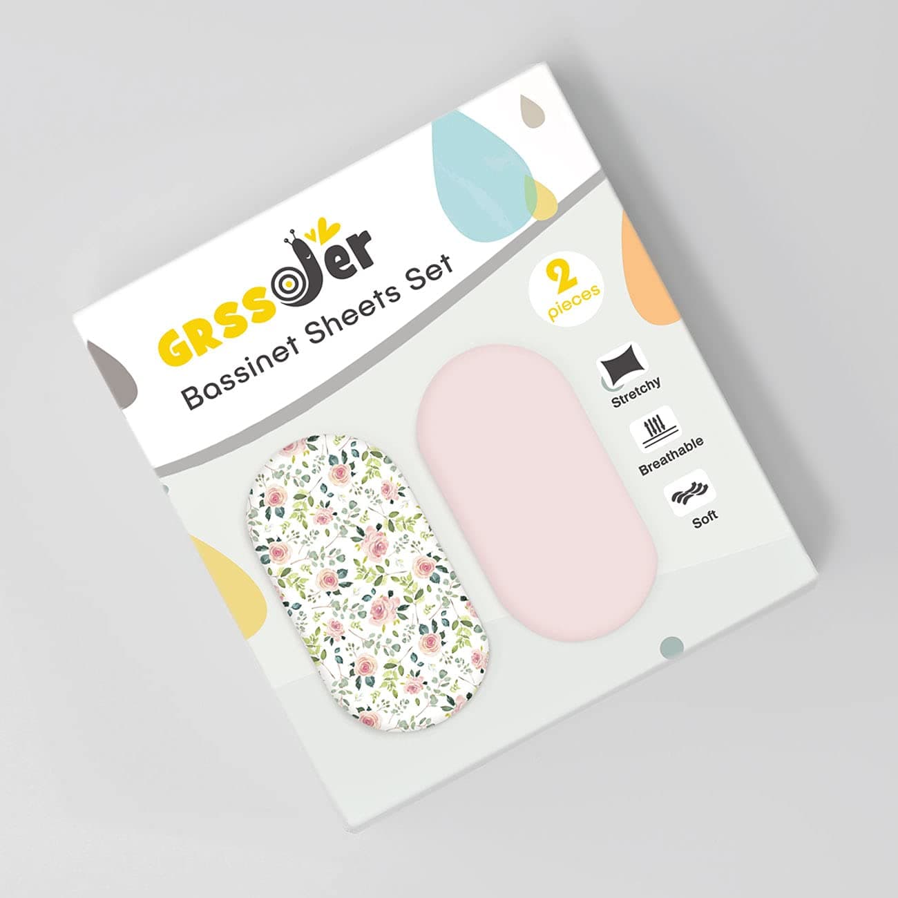 GRSSDER Stretchy Ultra Soft Baby Fitted Bassinet Sheet Set 2 Pack, Universal Cradle for Rectangle, Oval, or Hourglass Pad/Mattress, Pink Rose Sheets Girls