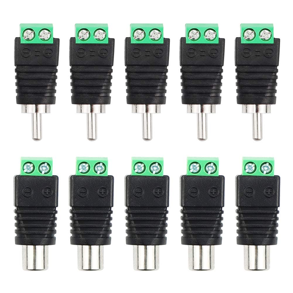 10Pcs RCA to AV Screw Terminal, RCA Cable Audio Adapter RCA Male Female Plug Screw Terminal Audio/Video RCA Connector