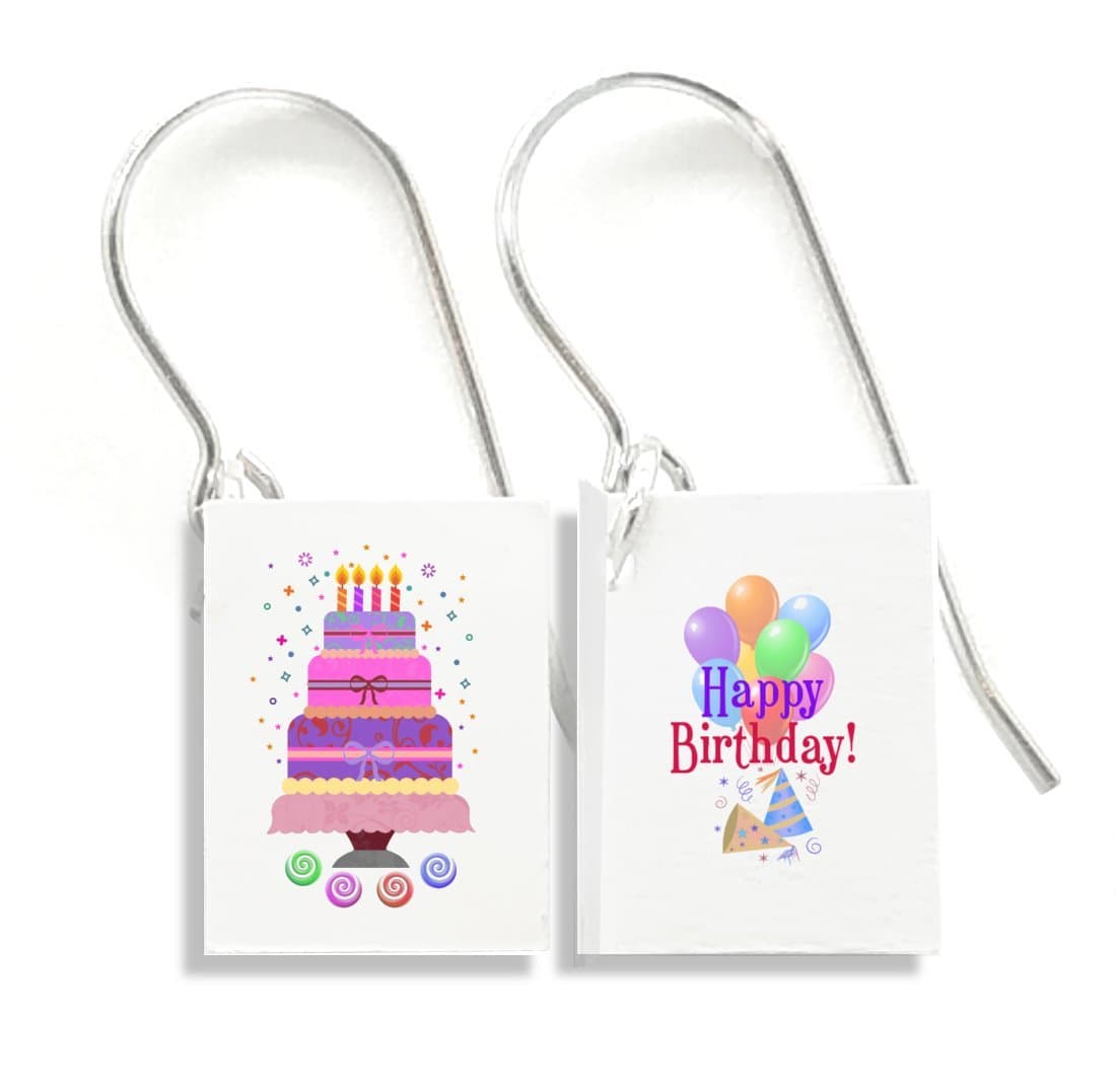 Pop-up Birthday Earrings - Tiny Little Greeting Card Earrings that Pop Up inside a Shimmering Card. Hypoallergenic. Made in the US. 4”x5” Card, Earrings, and Envelope Included.