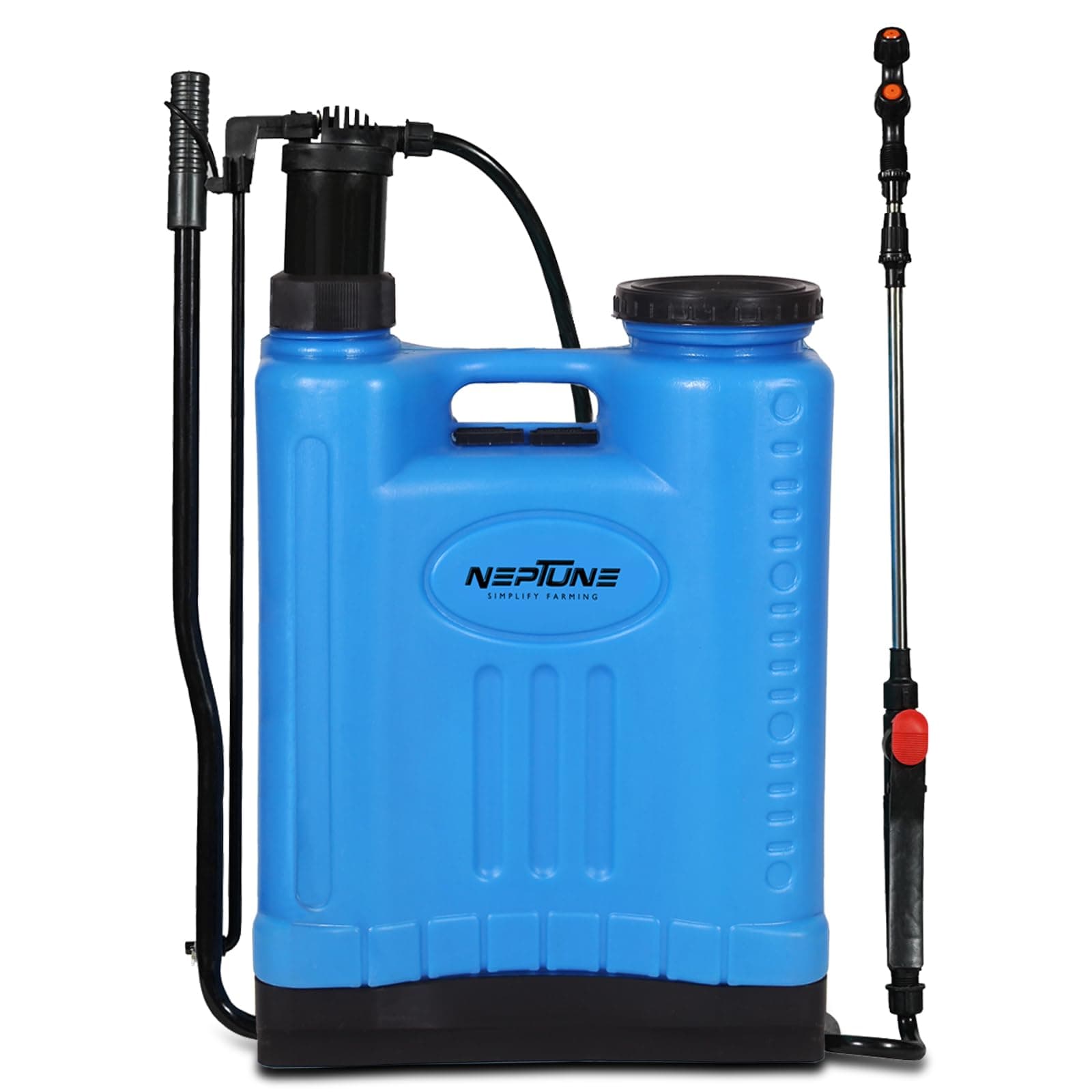 Neptune Simplify Farming NF-10B High-Pressure Knapsack Hand Operated Sprayer | HDPE Tank Capacity 16 Liter with 2 Nozzles, Telescopic Lance | Ideal for Agriculture, Farmhouse, Garden and Pest Control