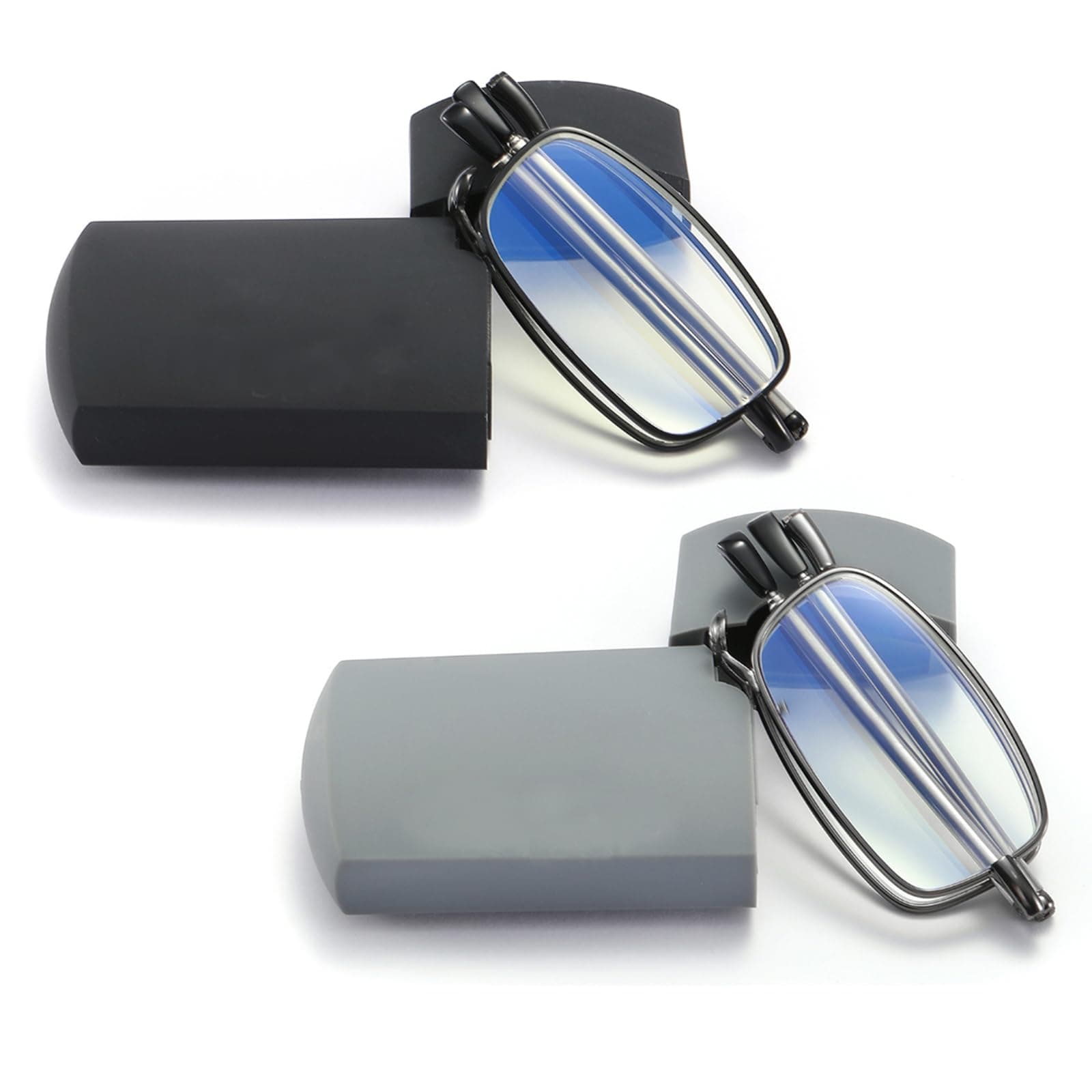 – sevenplus 2 Pack Reading Glasses Blue Light Blocking, Anti UV Glare, Foldable Computer Spring Hinge Readers for Women Man
